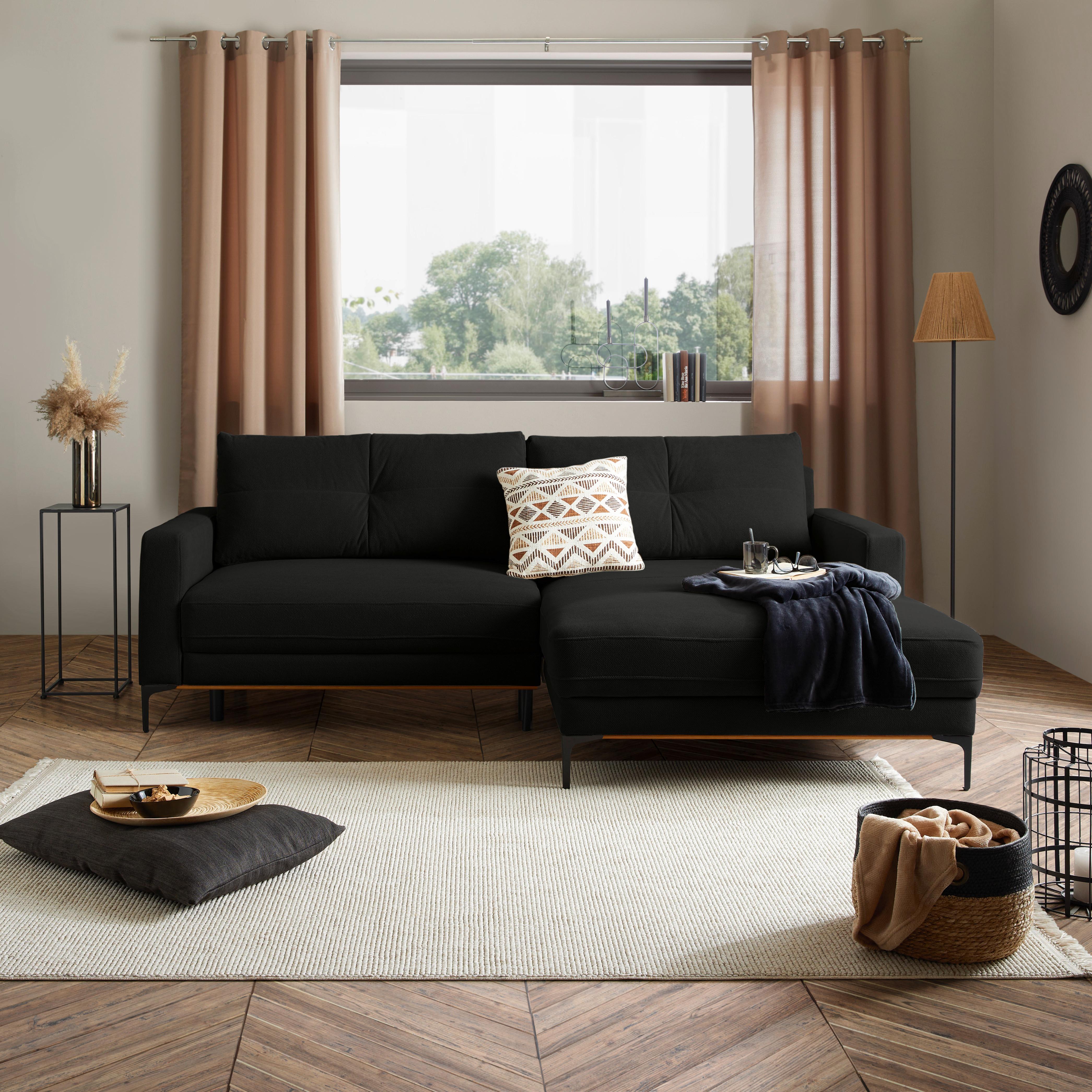 Ecksofa Bergamo - Schwarz, MODERN, Textil (238/162cm) - Ondega