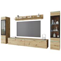 Wohnwand Vera II 4-teilig Eiche Artison Dekor B: 240cm - Eiche Artisan/Grau, Basics, Glas/Holzwerkstoff (240/130/33cm) - P & B