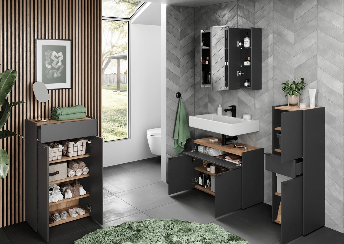 Badezimmer Forano Graphitfarben/eichefarben - Eichefarben/Schwarz, MODERN, Holzwerkstoff (200cm) - Germania