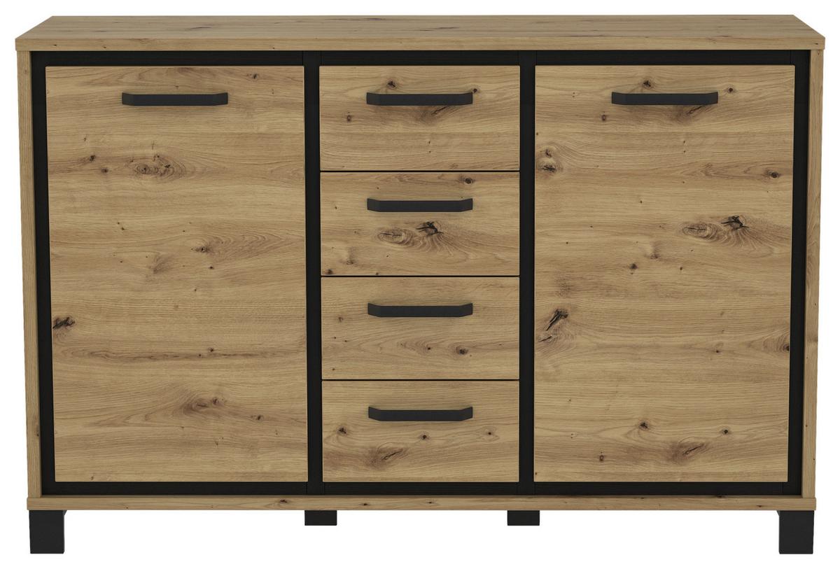 Kommode B 138,4 Cm Trondheim, Eiche Dekor/schwarz - Eichefarben/Schwarz, MODERN, Holzwerkstoff/Kunststoff (138,4/91,2/41,5cm) - MID.YOU