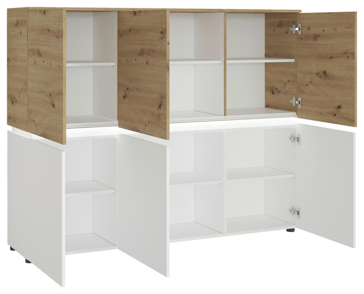 Sideboard Luci Weiß Eiche Artisan/Weiß B: 165,5 cm - Weiß/Eiche Artisan, Trend, Holzwerkstoff (165,5/131,5/40cm) - MID.YOU