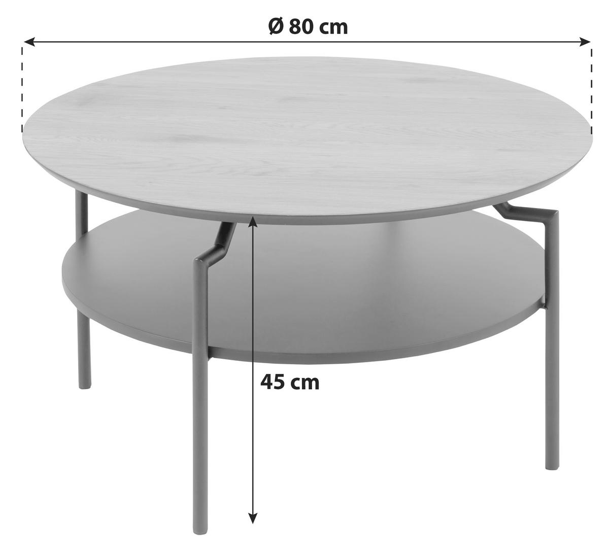 Couchtisch Rund Mit Ablagefach Goldington Trend Eiche/schwarz - Eichefarben/Schwarz, Trend, Holzwerkstoff/Metall (80/80/45cm) - Livetastic