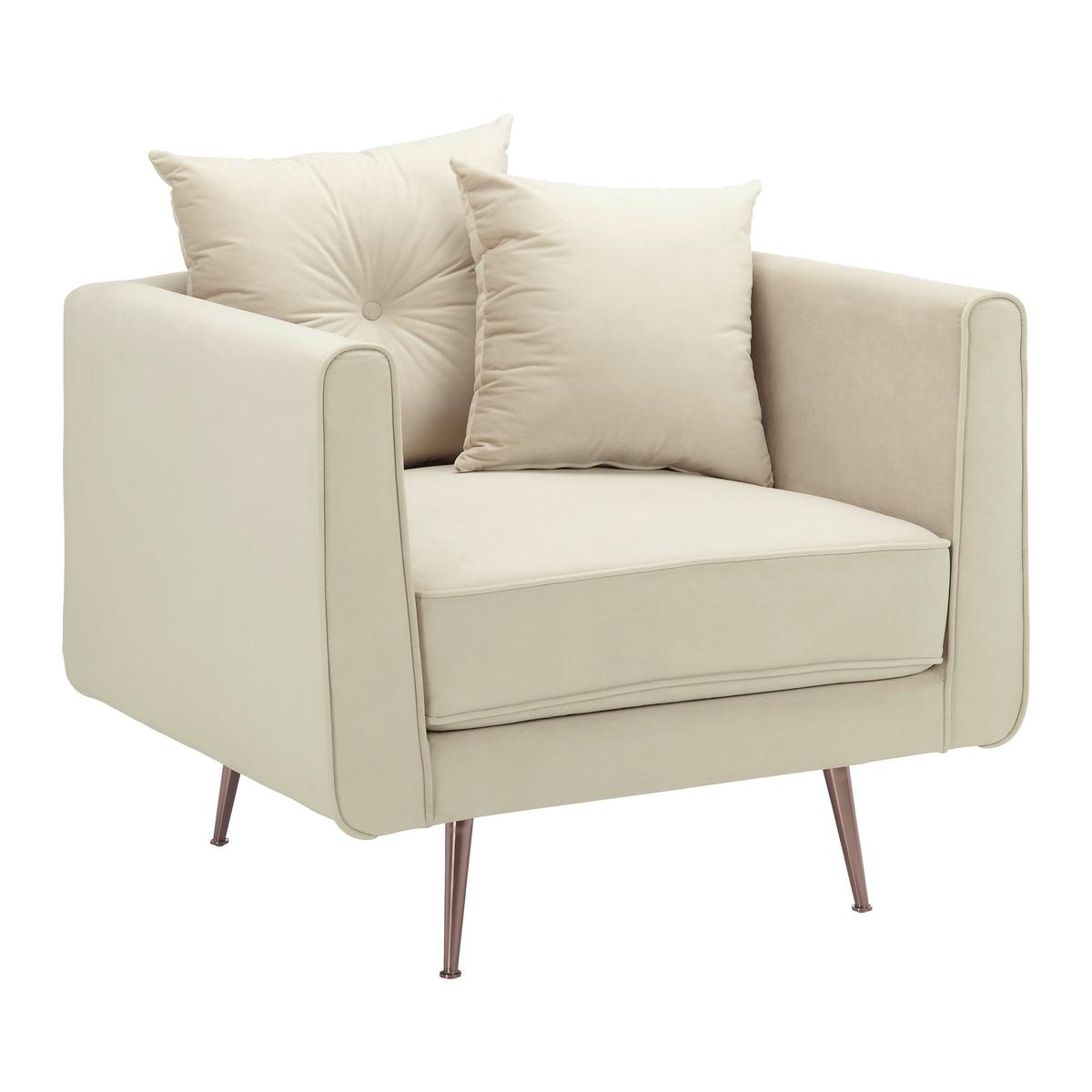 Relaxačné kreslo LUIS, béžový zamat - béžová/ružové zlato, Modern, kov/drevo (90/87/87cm) - Bessagi Home