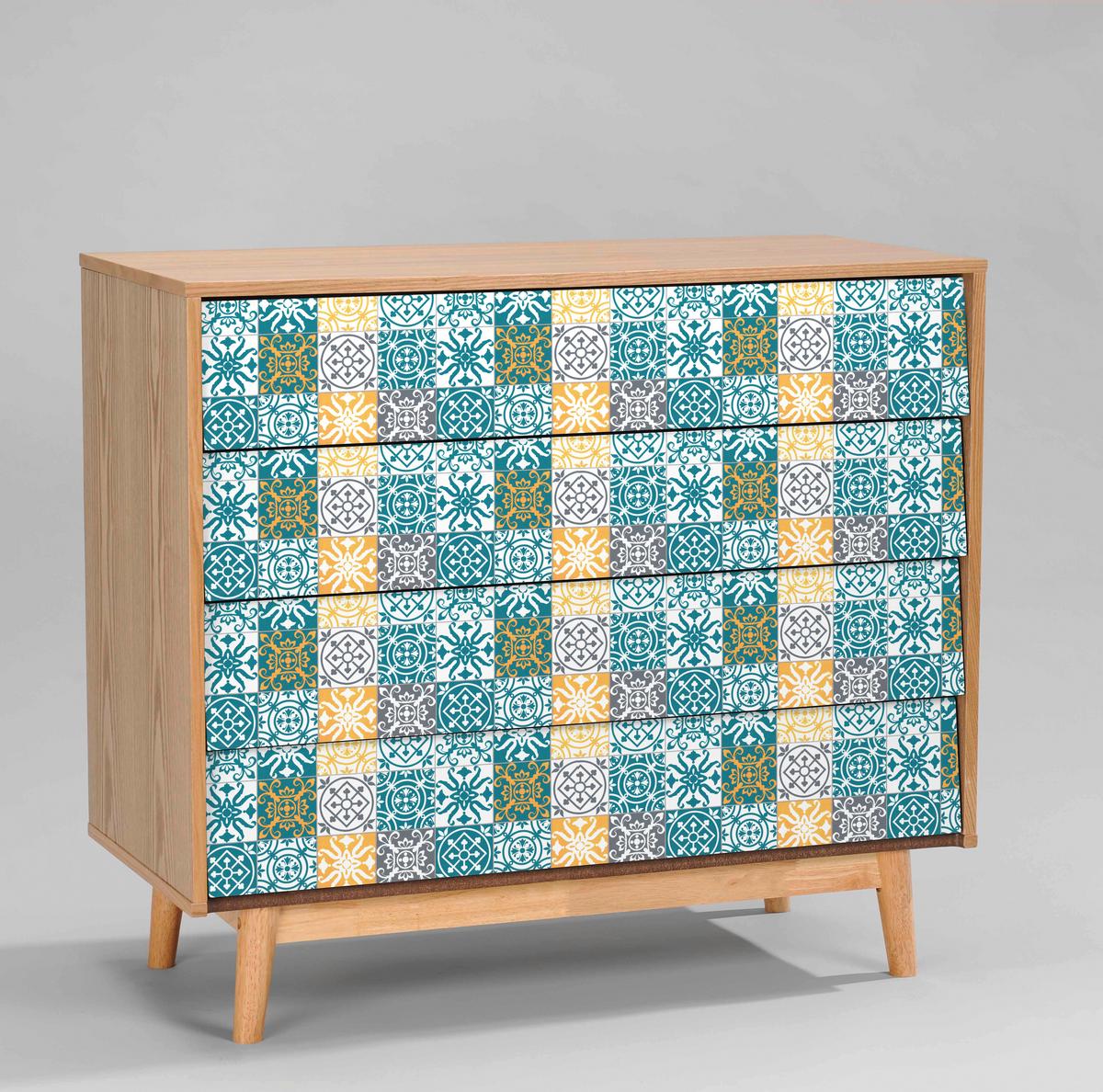 Klebefolie Fließenmuster Kf Cement Tiles 45x200 Cm - Blau/Gelb, Basics (45/200cm)