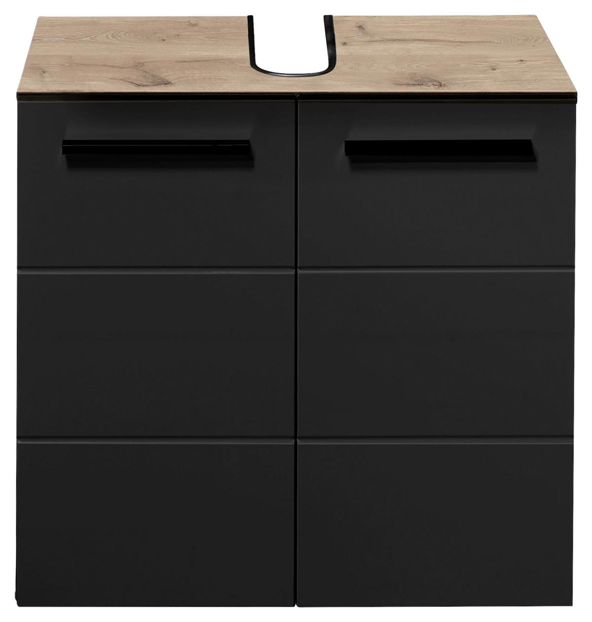 Waschbeckenunterschrank Vista B: 60 cm Eiche Dekor/Schwarz - Eichefarben/Schwarz, Basics, Holzwerkstoff (60/62/31cm) - MID.YOU