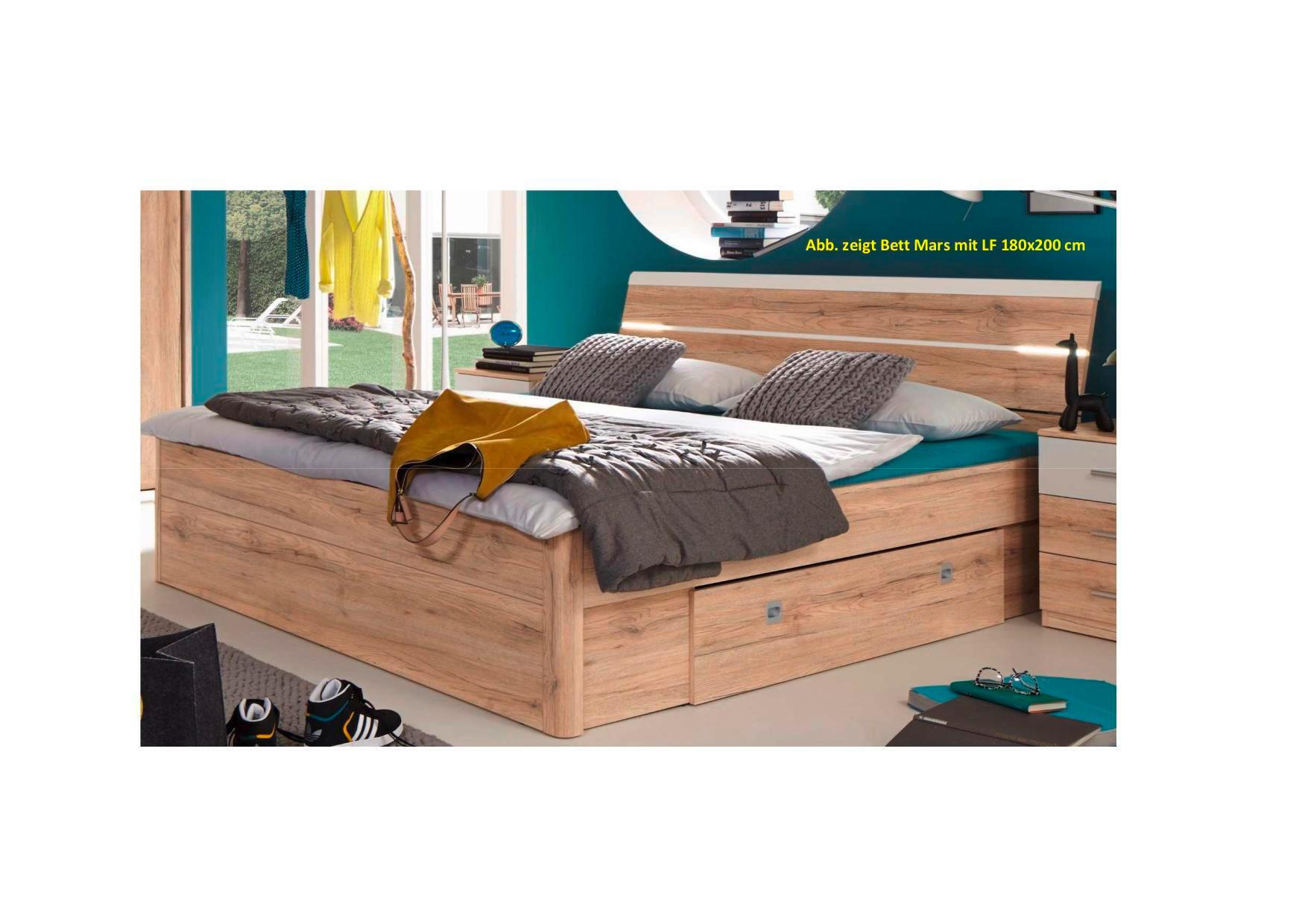 Posteľ s úložným priestorom MARS 160x200cm - biela/dub San Remo, Modern, kompozitné drevo (160/200cm)