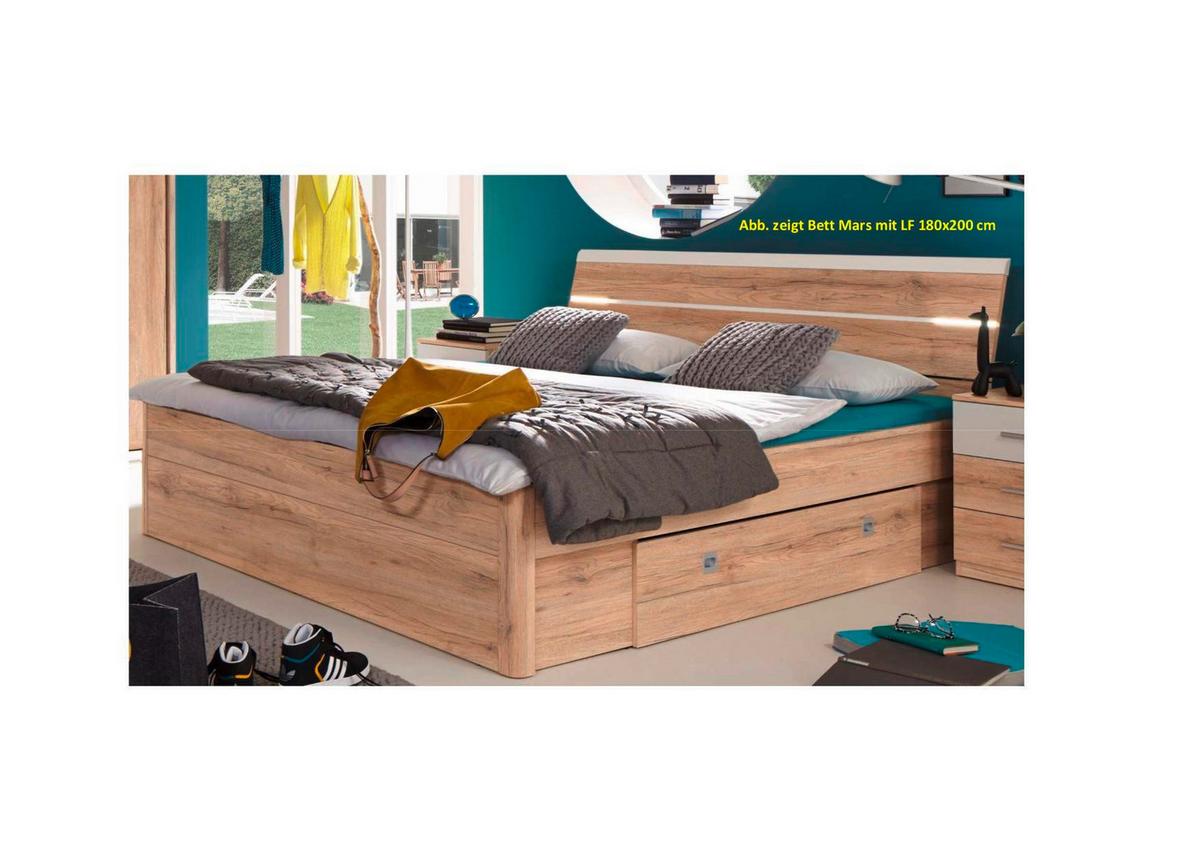 Posteľ s úložným priestorom MARS 160x200cm - biela/dub San Remo, Modern, kompozitné drevo (160/200cm)