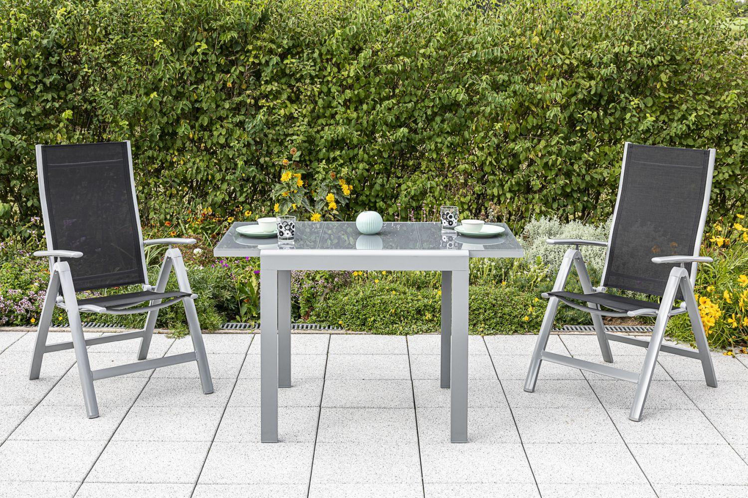 Gartenmöbel Set 3-tlg. Carrara Metall/textil - Schwarz, ROMANTIK / LANDHAUS, Textil/Metall - Gardenson