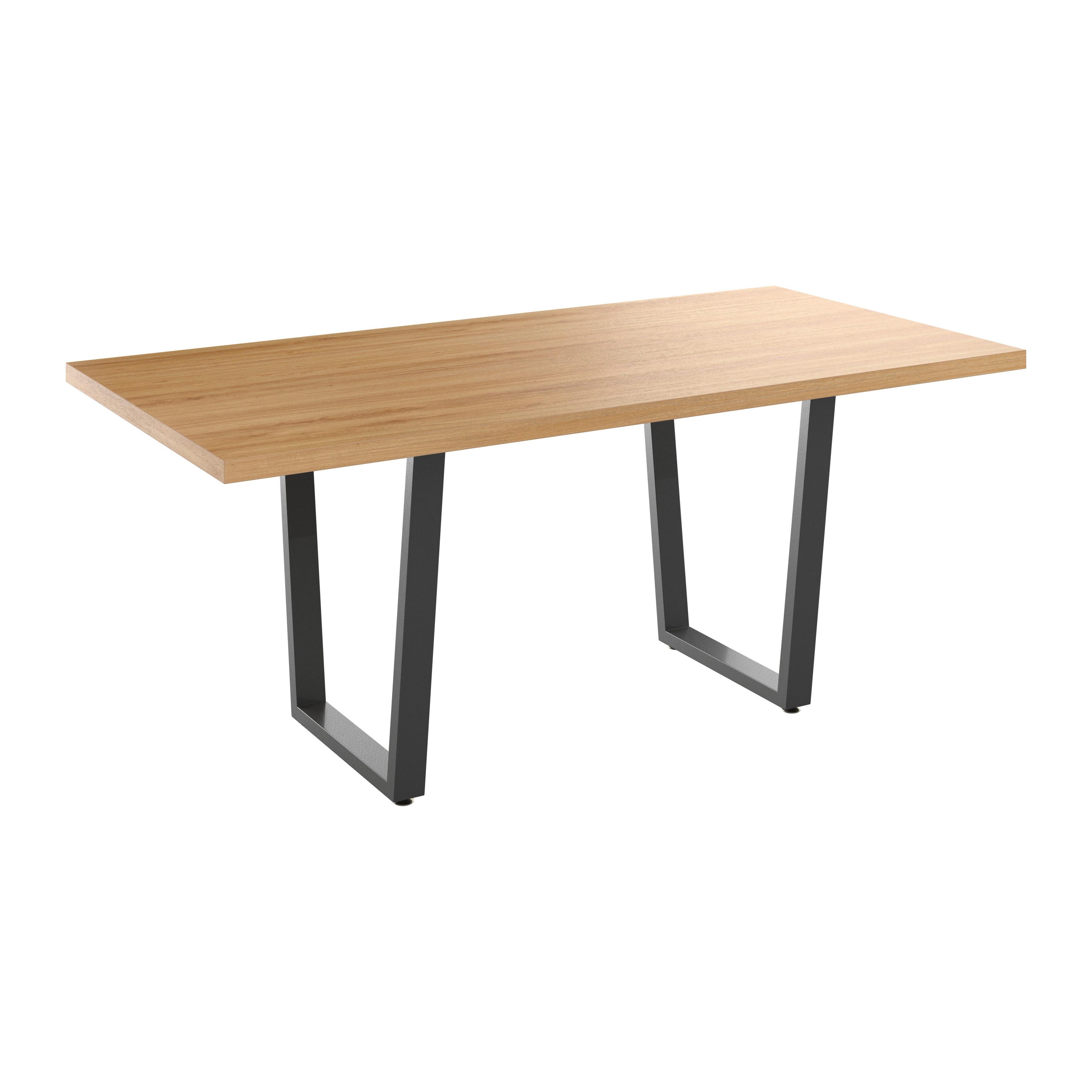 Rozkládací jídelní stůl RUDI 180-220 - černá/přírodní barvy, Moderní, kov/kompozitní dřevo (180 - 220/75/90cm)