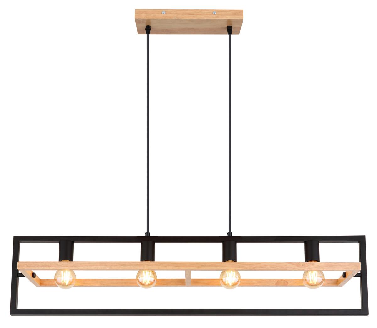 Hängeleuchte H: 150 cm 4-Flammig, drehbar - Schwarz/Braun, Natur, Holz/Metall (98/20/150cm) - Globo