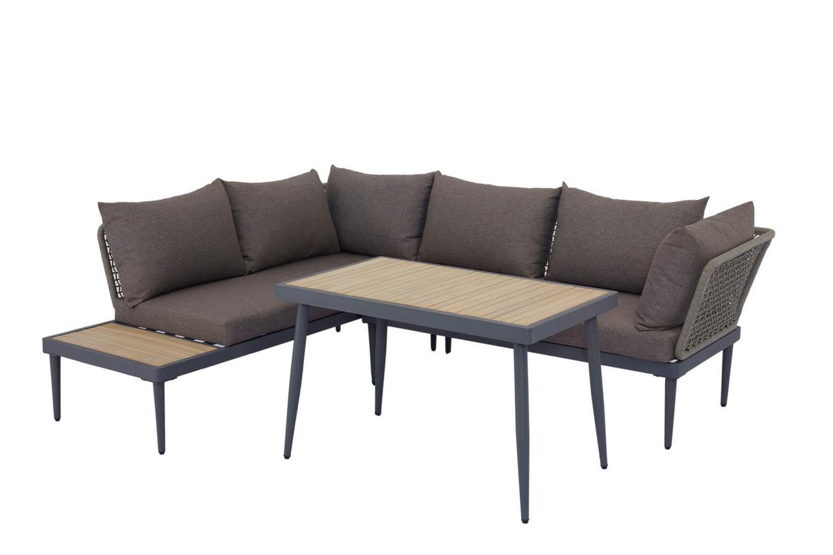 Loungegarnitur 3-Tlg Korsika Holz/Metall/Textil mit Kissen - Anthrazit/Grau, MODERN, Holz/Textil - Beldano