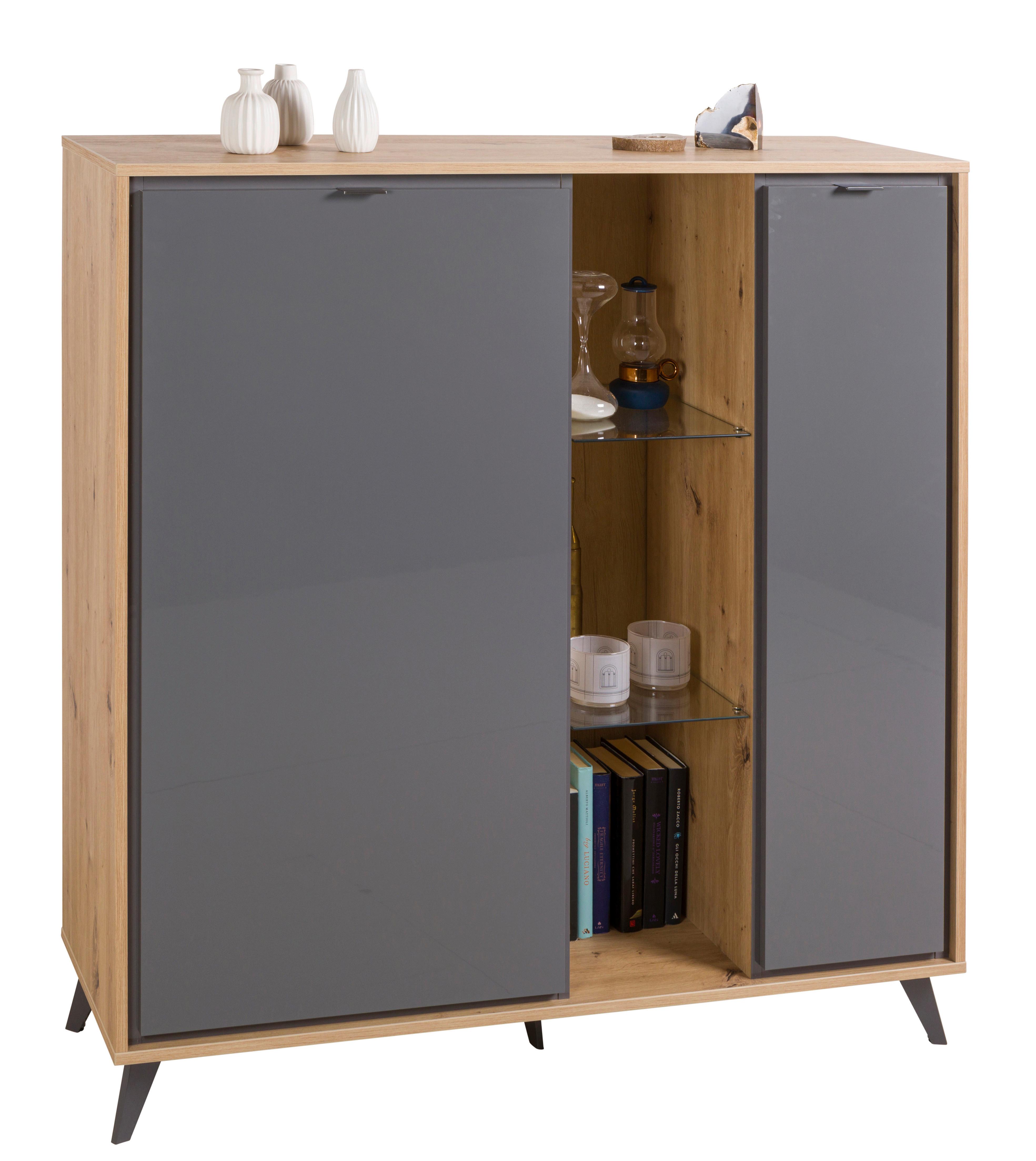 Komód Corniche 123/125 Cm - tölgyfa színű/antracit, Modern, faalapú anyag (123/125,5/40,6cm)