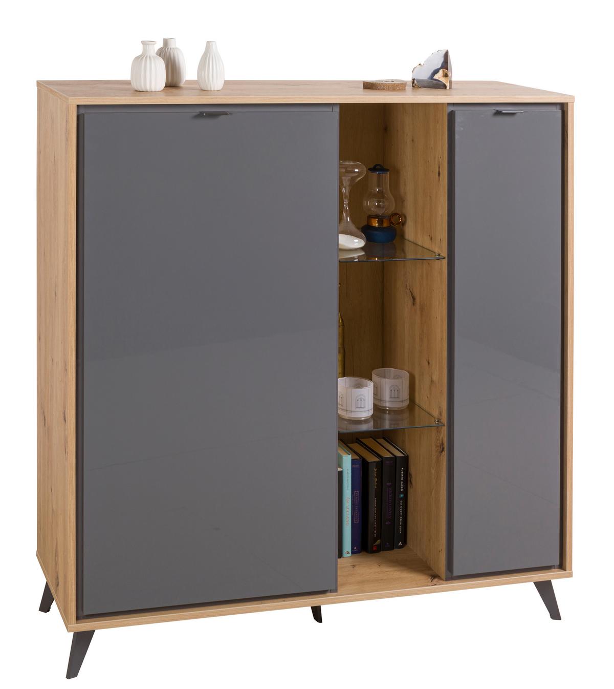 Komód Corniche 123/125 Cm - tölgyfa színű/antracit, Modern, faalapú anyag (123/125,5/40,6cm)