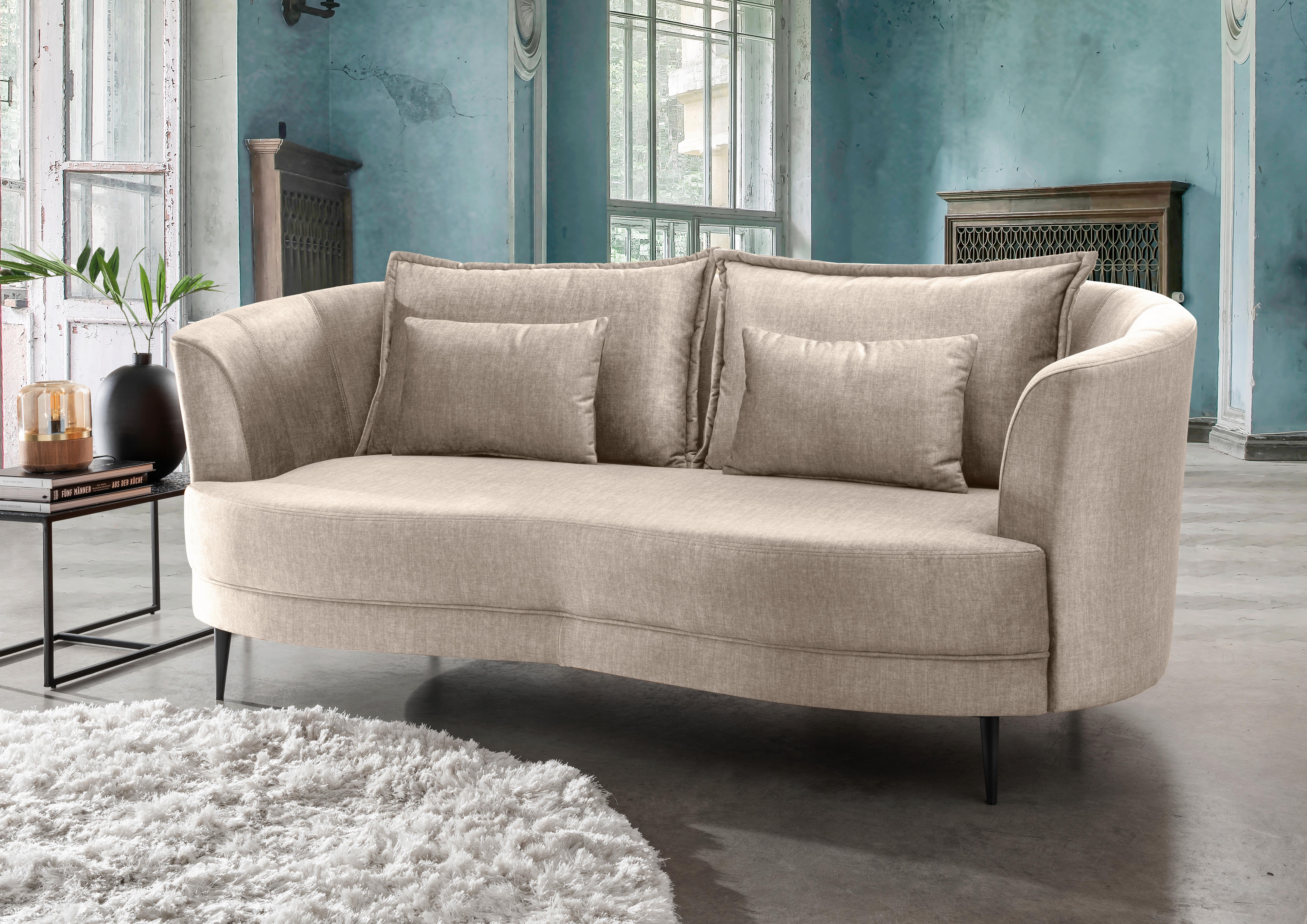 3-Sitzer-Sofa Pistaccio Beige Velours, Rücken Echt B: 209 cm - Beige/Schwarz, MODERN, Textil (209/85/101cm) - Livetastic