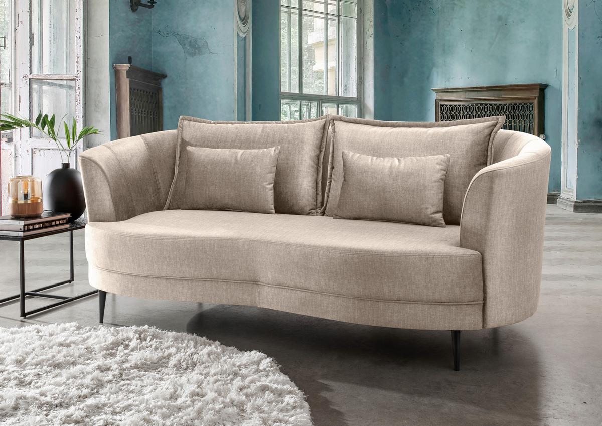 3-Sitzer-Sofa Pistaccio Beige Velours, Rücken Echt B: 209 cm - Beige/Schwarz, MODERN, Textil (209/85/101cm) - Livetastic
