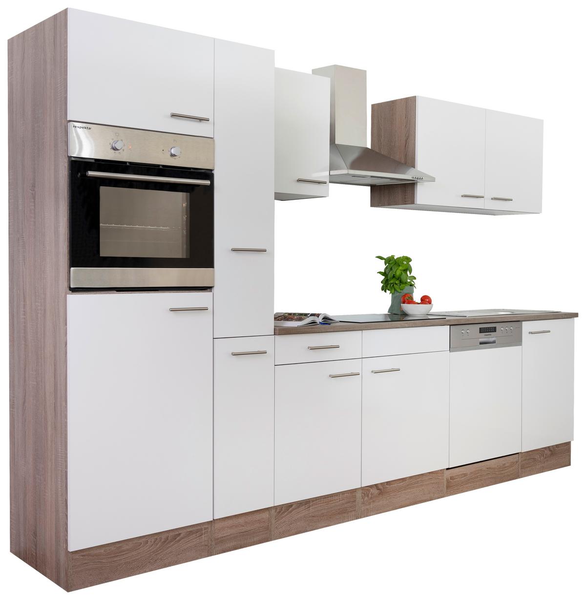 Küchenzeile ohne Geräte B: 310 cm Weiß/Eiche Dekor, Modern - Eichefarben/Weiß, Basics, Holzwerkstoff (310/205/60cm) - Respekta