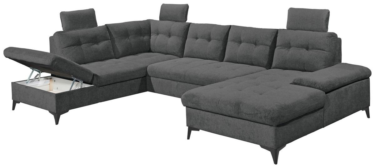 Sedacia súprava DURBAN U, ľavá, grafitová - čierna/grafitová, Konventionell, textil/plast (218/324/170cm) - MID.YOU