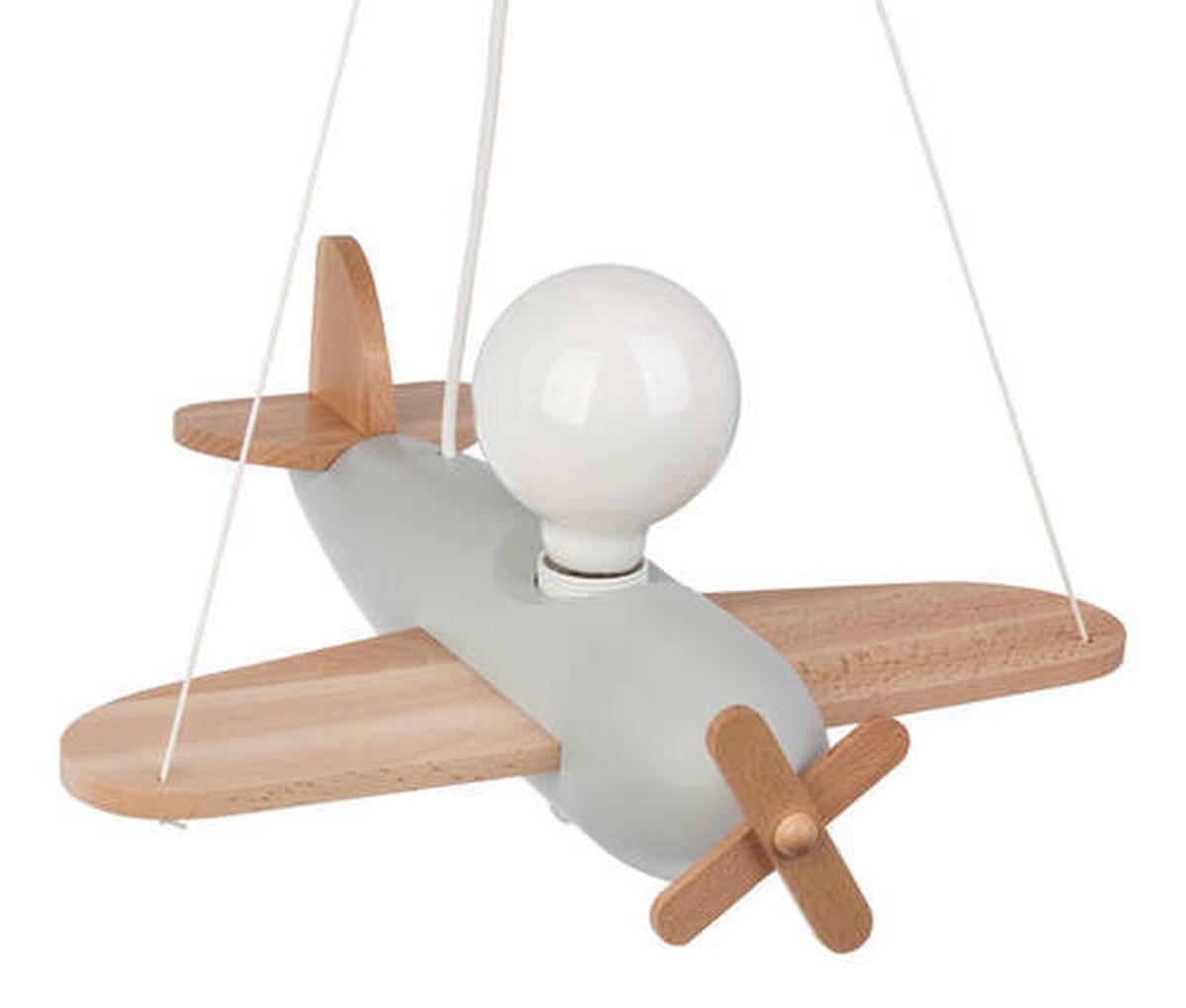Kinderhängeleuchte Flugzeug H: 75 cm 1-Flammig - Naturfarben/Grau, Basics, Holz (42/41/75cm)