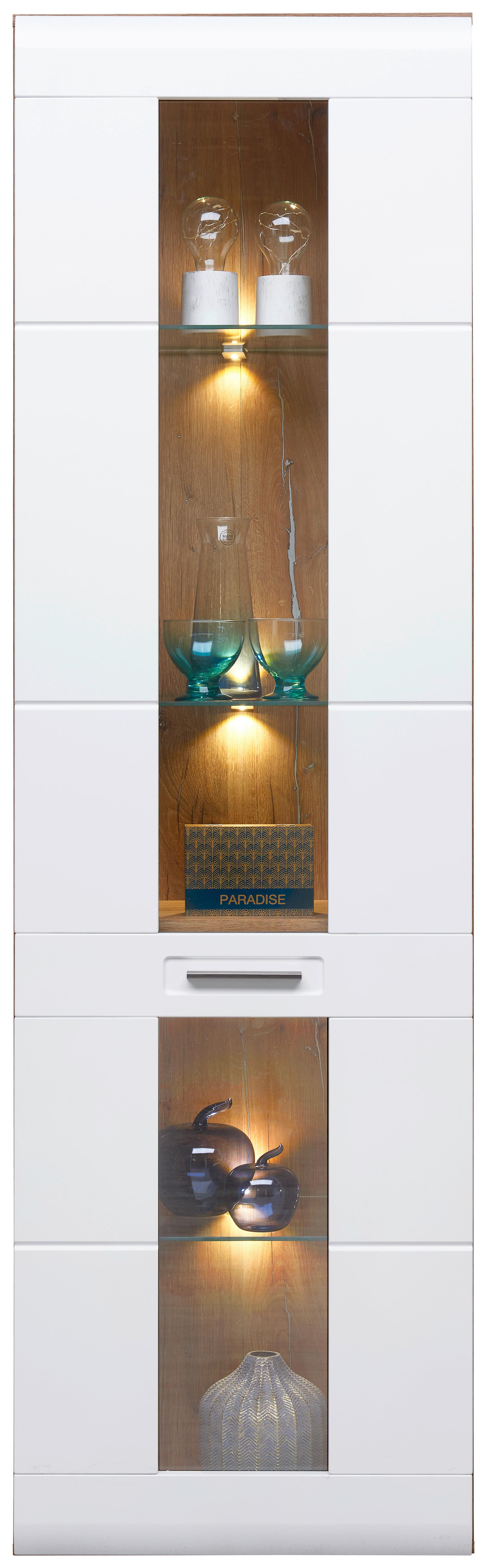 Vitrine Auris B: 60 cm Eiche Dekor/Weiß - Weiß, MODERN, Glas/Holzwerkstoff (60/204,2/37,1cm) - Luca Bessoni