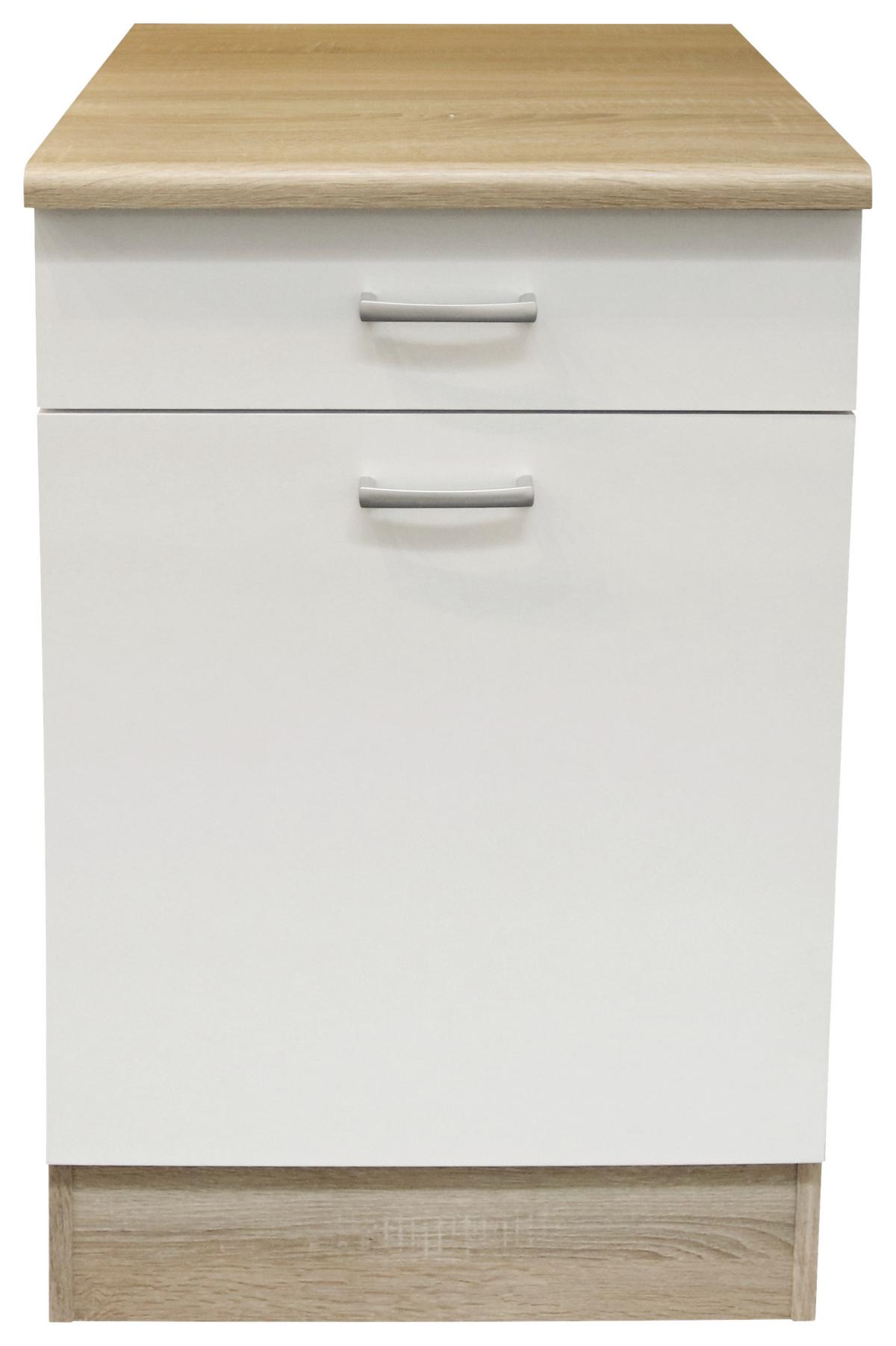 Spodní kuchyňská skříňka ANDY šířka/výška: 50/90 cm - bílá/barvy stříbra, Basics, kompozitní dřevo/plast (50/90/60cm) - MID.YOU