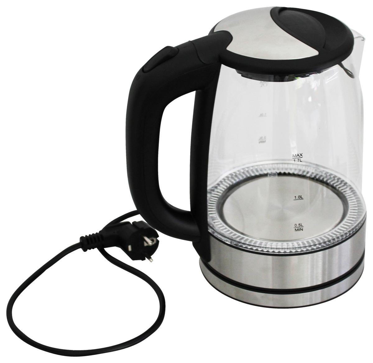 Wasserkocher Deski Schwarz Glas/Kunststoff 1,7 L 2200 W - Edelstahlfarben/Schwarz, MODERN, Glas/Kunststoff (24cm)