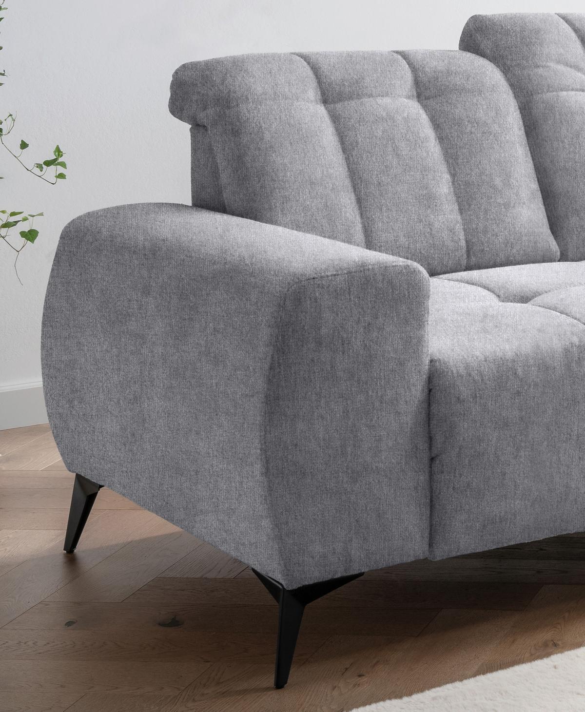 Ecksofa mit USB Anschluss Sano, Hellgrau, S: 261x200 cm - Hellgrau/Schwarz, MODERN, Textil (261/200cm) - Livetastic