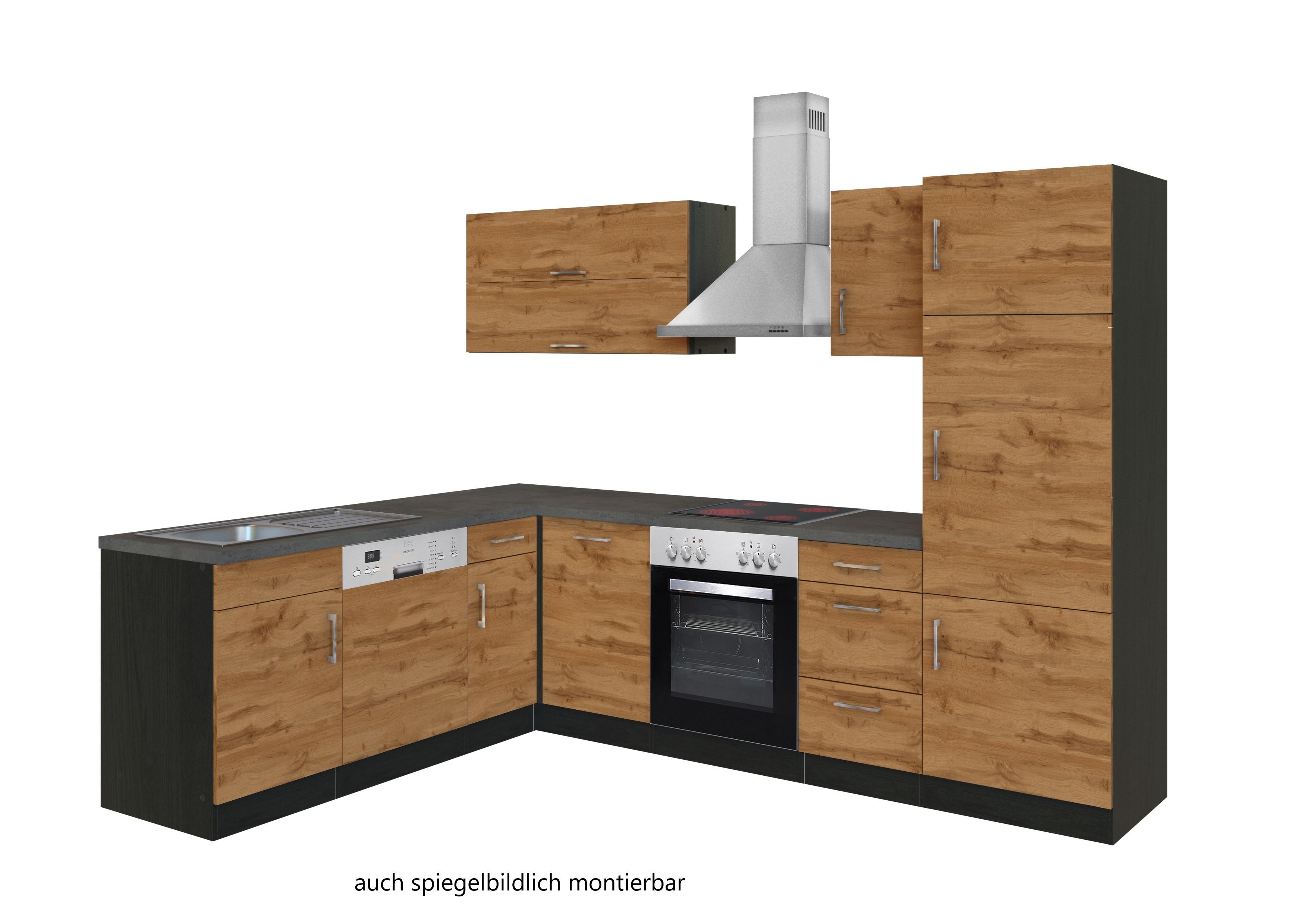 Eckküche Winkelblock Mit Geräten 270x210 cm Eichefarben - Schieferfarben/Eiche Wotan, MODERN, Holzwerkstoff (210/270cm) - Held