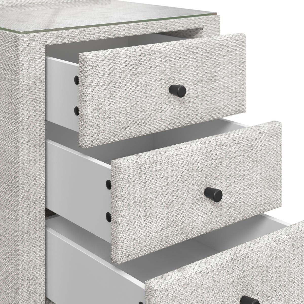 Nachtkästchen Brisbane I inkl. USB Anschluss B: 49,5cm - Creme, Trend, Glas/Holzwerkstoff (49,5/56,5/46cm) - Sembella