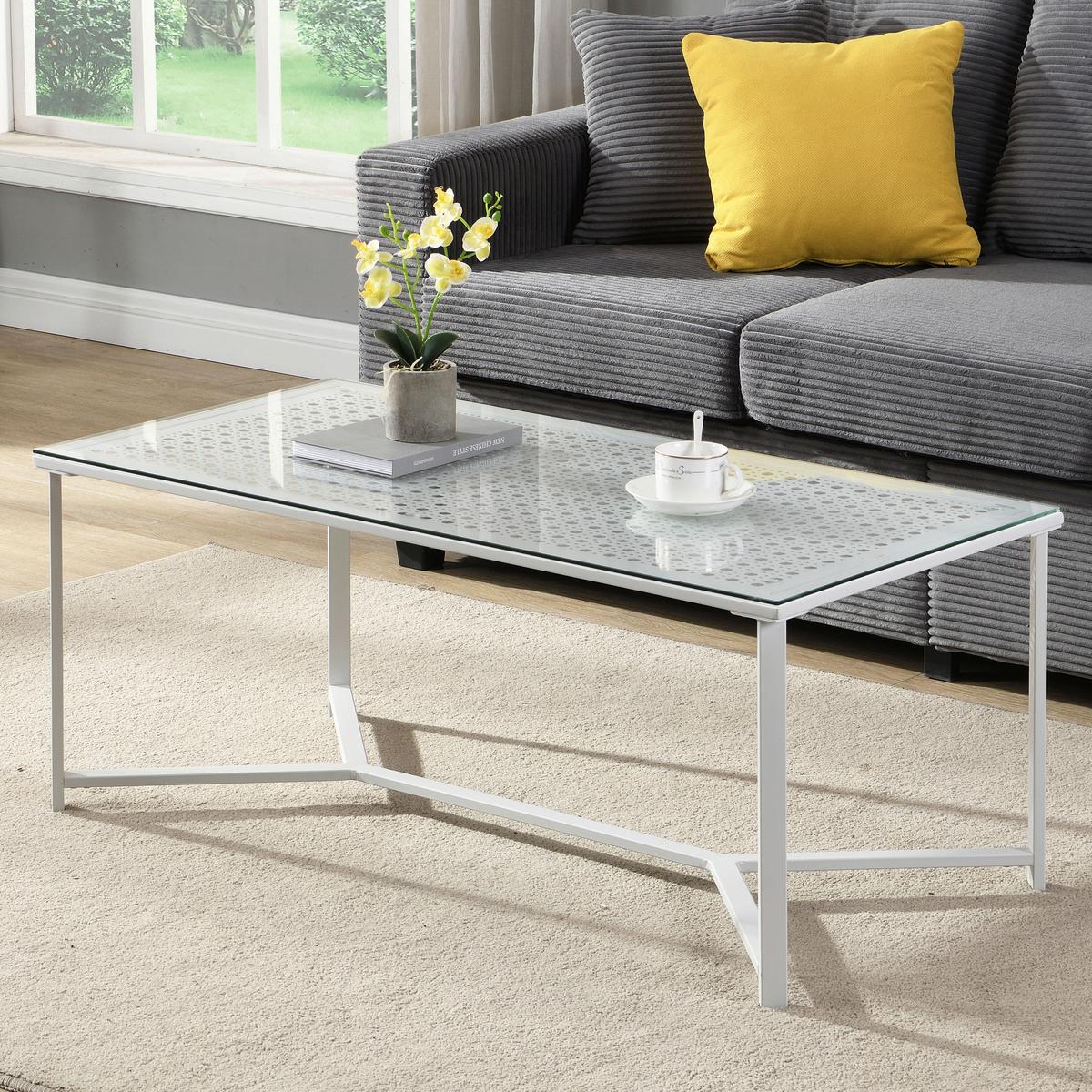 COUCHTISCH Weiß L: 100cm - Weiß, Design, Glas/Metall (100/50/42cm) - MID.YOU