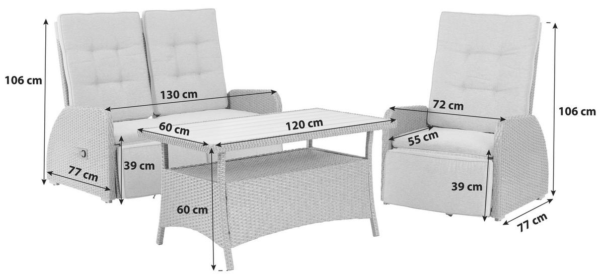 Loungegarnitur 4-Tlg Santander Metall/Polly-Rattan mit Kissen - Grau, MODERN, Kunststoff/Textil - Beldano