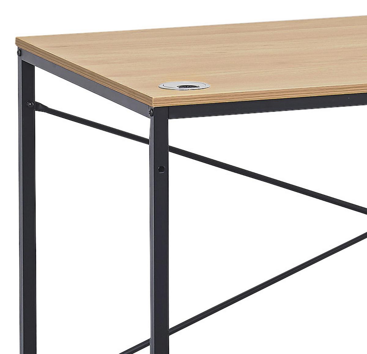 Schreibtisch B 120 H 75 Cm Erich, Eiche Dekor/schwarz - Eichefarben/Schwarz, MODERN, Holzwerkstoff/Metall (120/75/60cm)