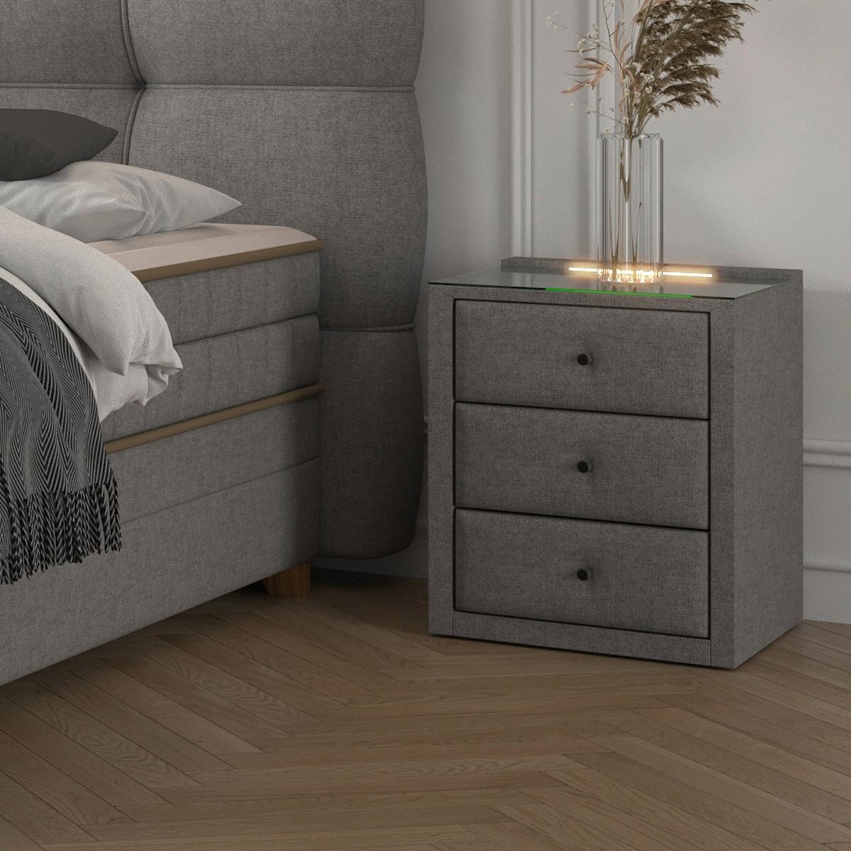 Nočný stolík UNIVERSAL sivá - sivá, Konventionell, kompozitné drevo/textil (48/68/45,5cm) - Premium Living