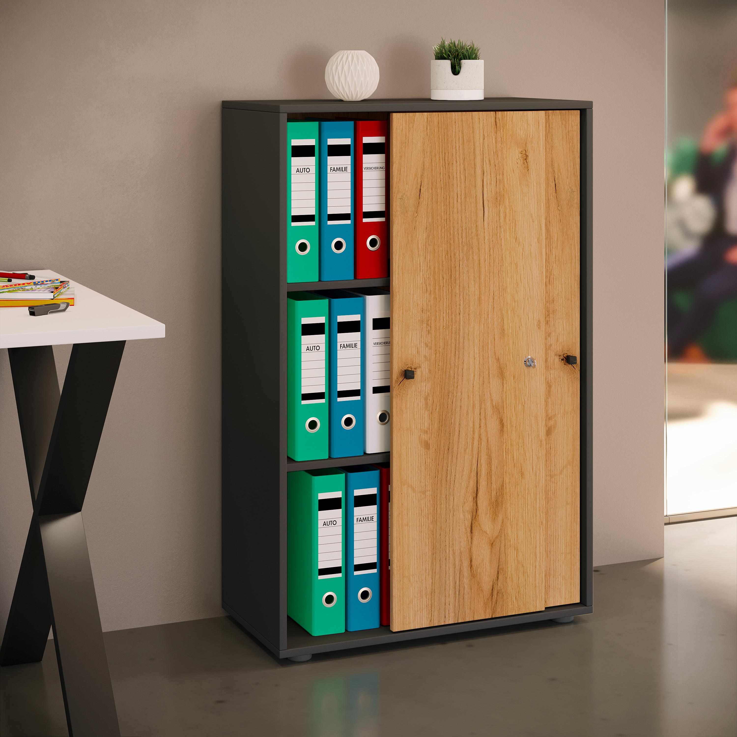 Aktenschrank Lona Anthrazit/Eiche Dekor B: 70cm - Honigeiche/Anthrazit, Design, Holzwerkstoff (70/110/39cm) - MID.YOU