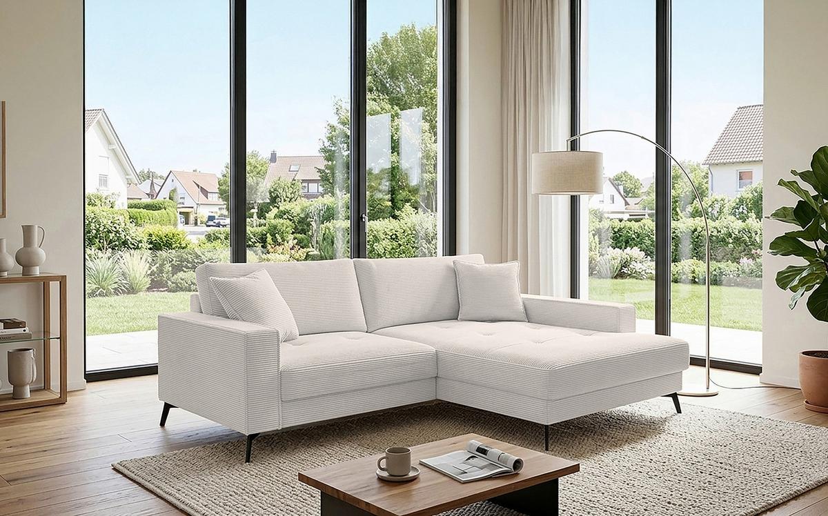 Ecksofa Ted Weiß/beige S: 228x174 Cm - Beige/Schwarz, Trend, Textil (228/174cm)