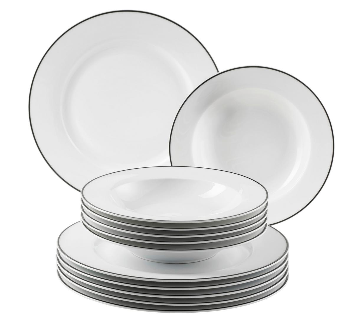 Tafelservice Nola Schwarz Weiß 12-Teilig - Schwarz/Weiß, Basics, Keramik - Mäser