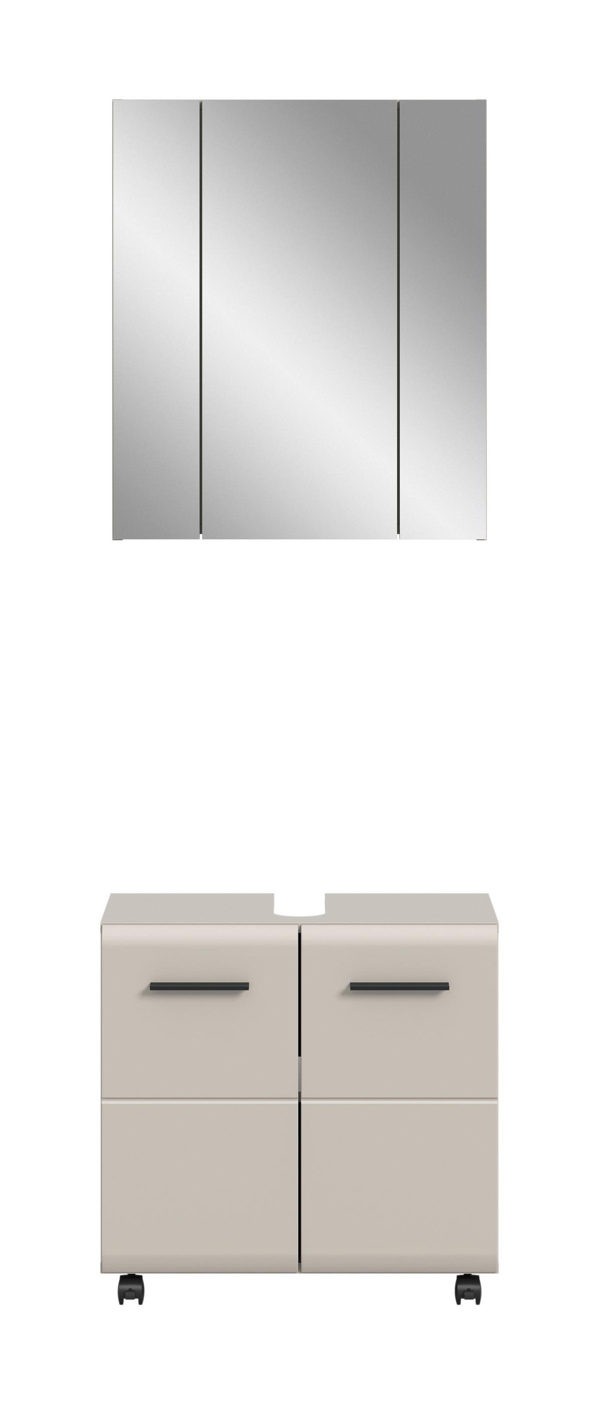 Badezimmer ICE Kaschmir, B: 60 cm - Kaschmir/Schwarz, Trend, Glas/Holzwerkstoff (60cm) - MID.YOU
