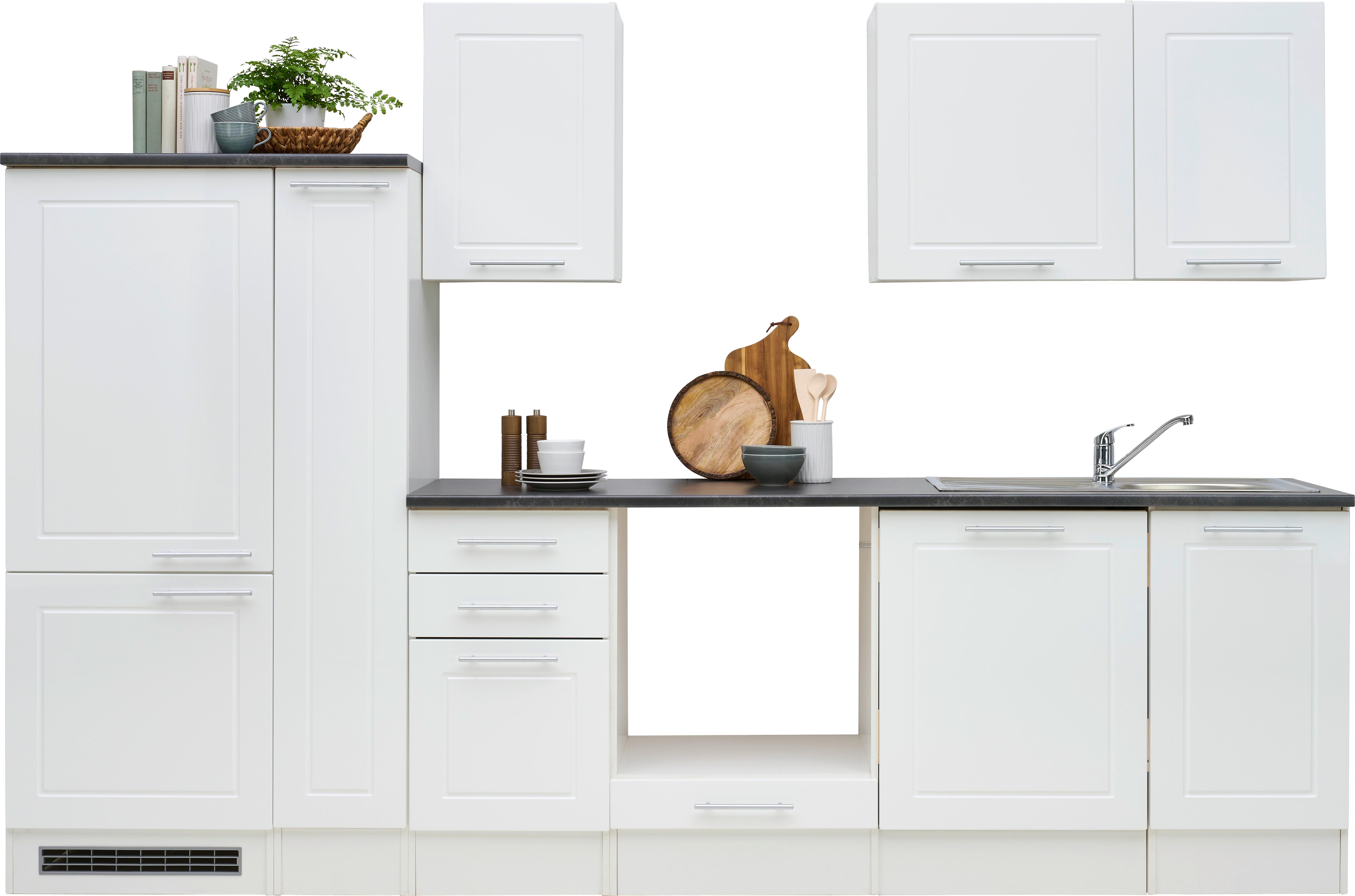 Küchenzeile Welcome ohne Geräte 300 cm Grau/Weiß - Weiß Hochglanz/Weiß, Design, Holzwerkstoff (300cm) - MID.YOU