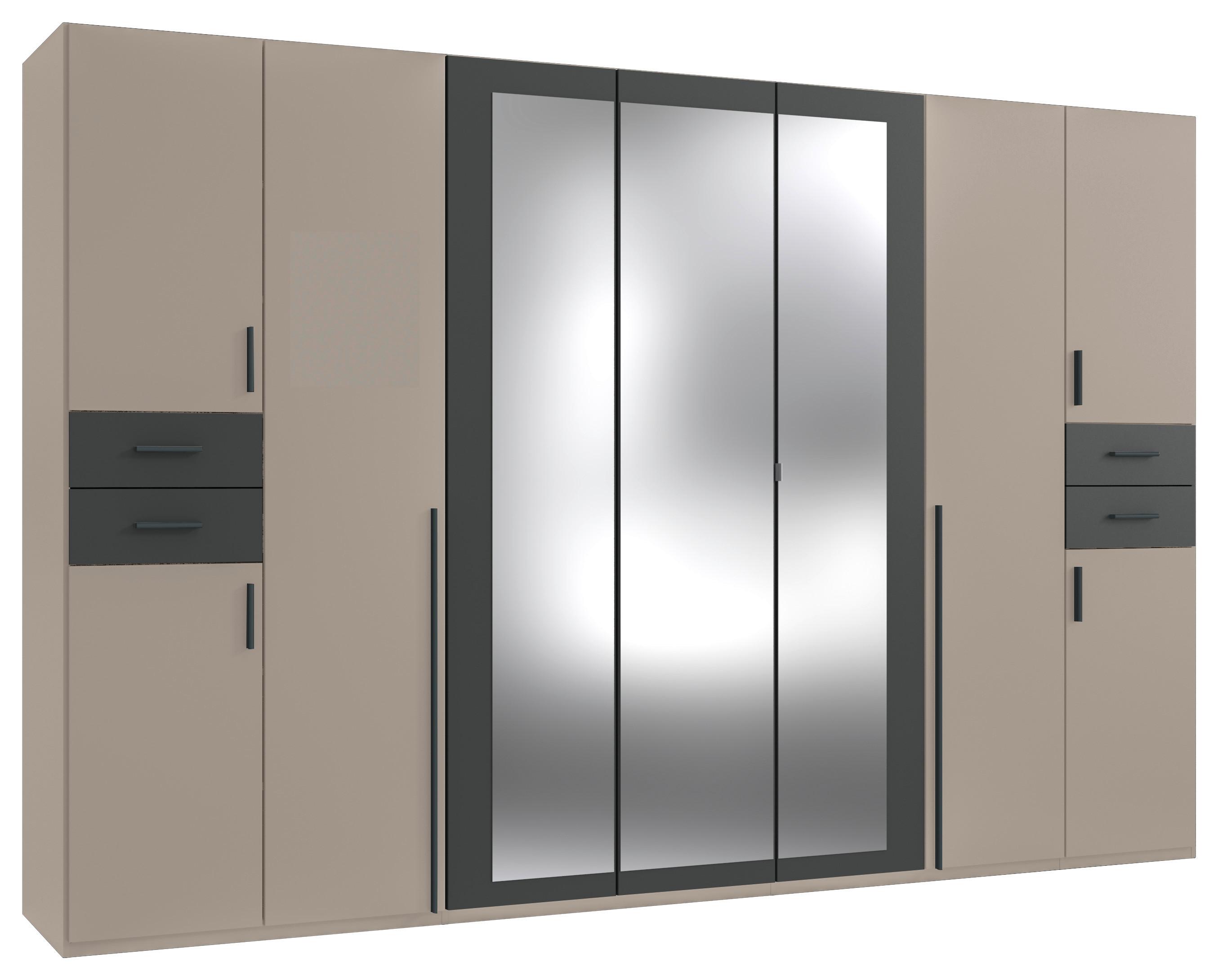 Drehtürenschrank Vegas Sahara/Graphit/Grau B: 313 cm - Graphitfarben/Grau, Basics, Glas/Holzwerkstoff (313/208/58cm) - MID.YOU