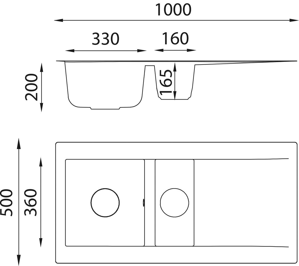 Spüle Respekta Denver Kunststein Bxt: 100x50 cm - Schwarz, Trend, Glas/Kunststoff (100/20/50cm) - Respekta