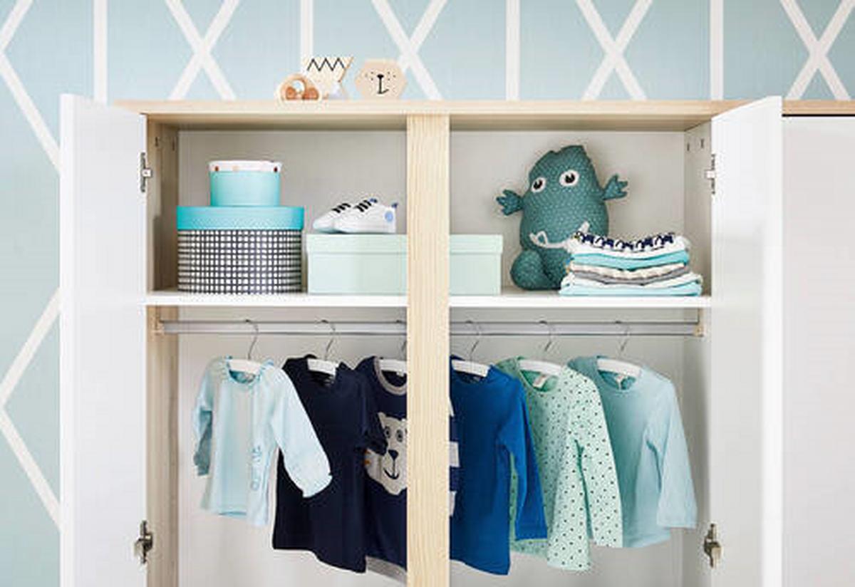 Babykleiderschrank 140065g Flow - Eschefarben/Weiß, Design, Holzwerkstoff (155/185/55cm) - Pinolino