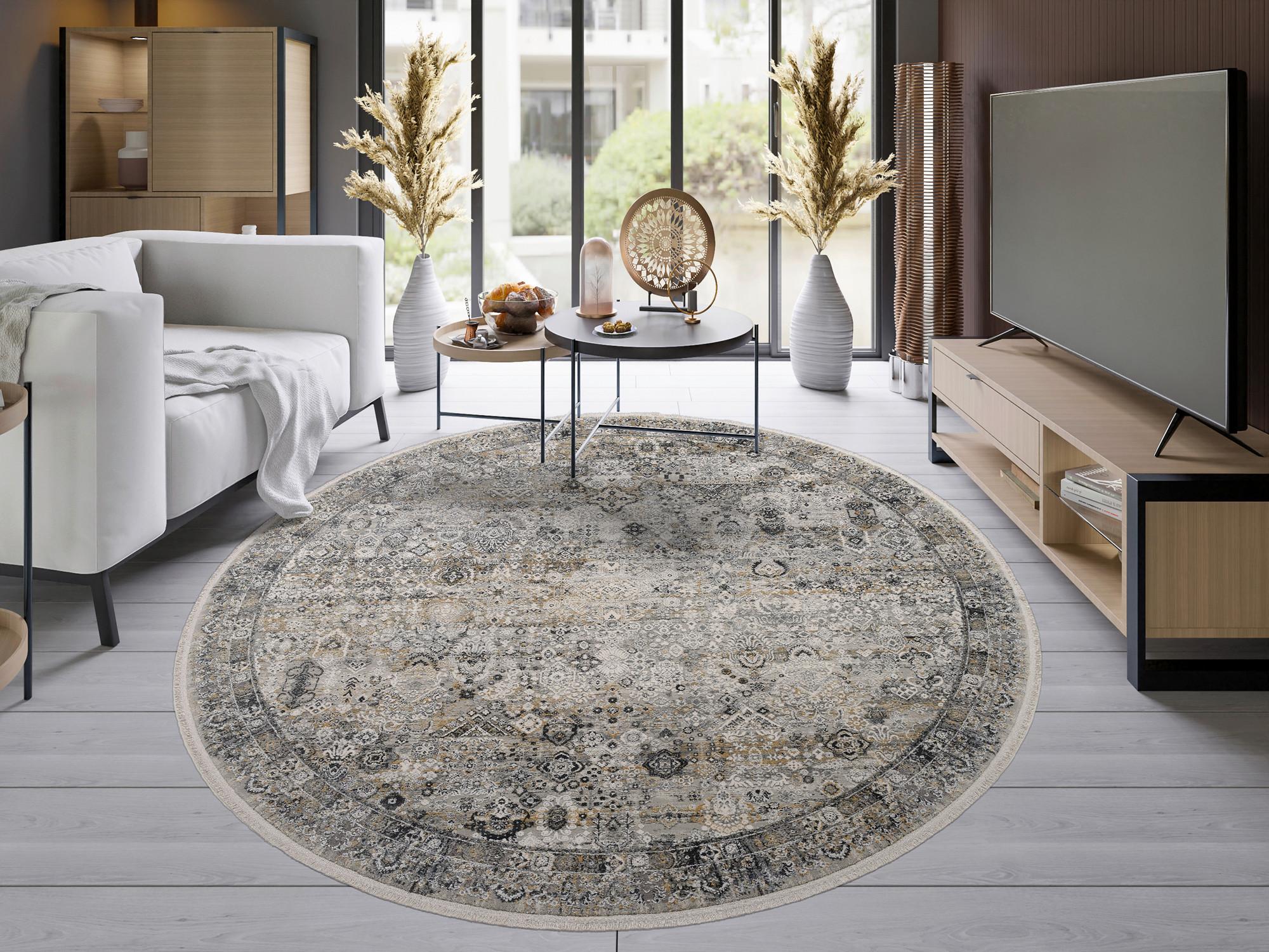 Webteppich Grau/Goldfarben Toulon Rund Ø 200 cm