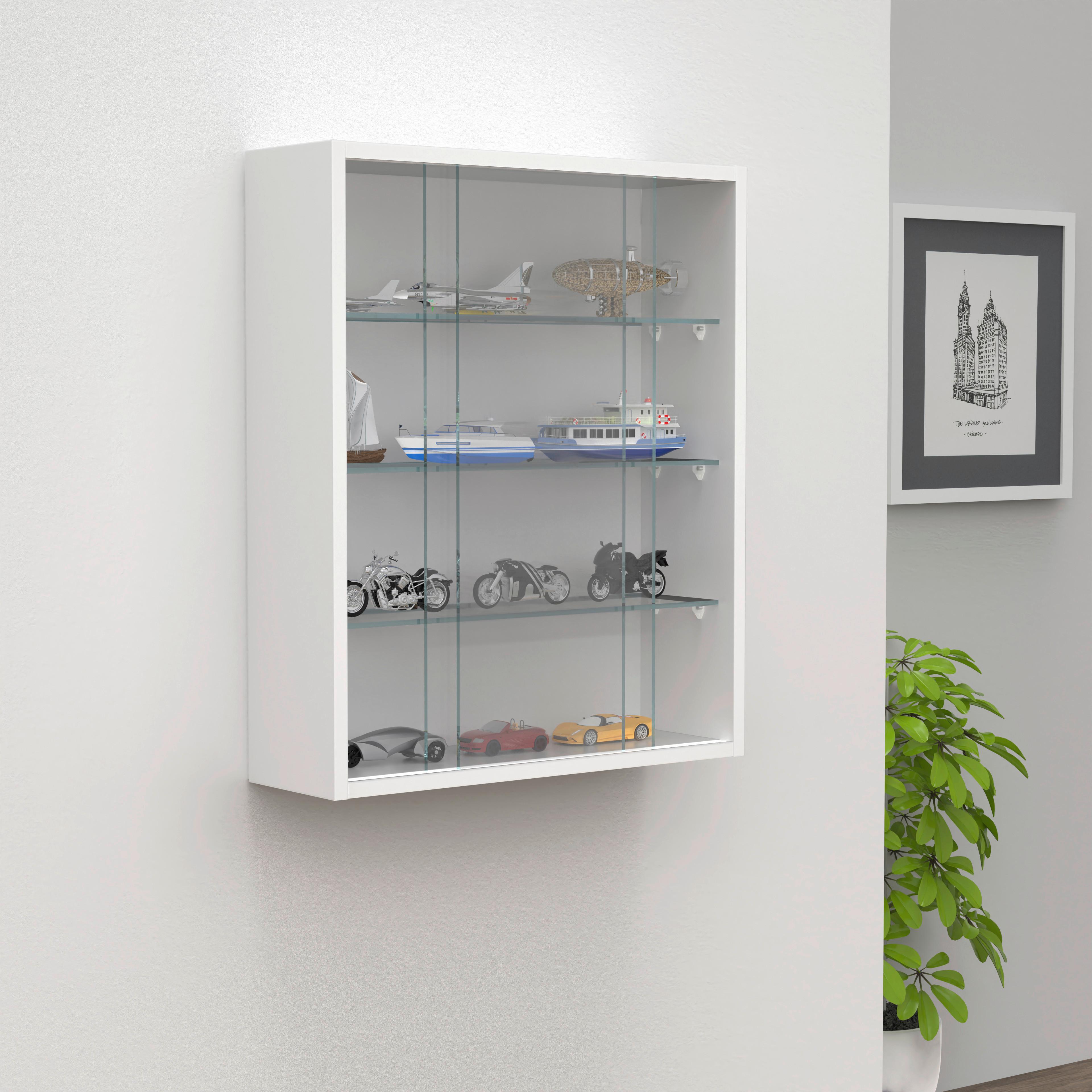Hängevitrine Drivalo Weiß B: 50 cm - Transparent/Weiß, Design, Glas/Holzwerkstoff (50/60/15cm) - MID.YOU