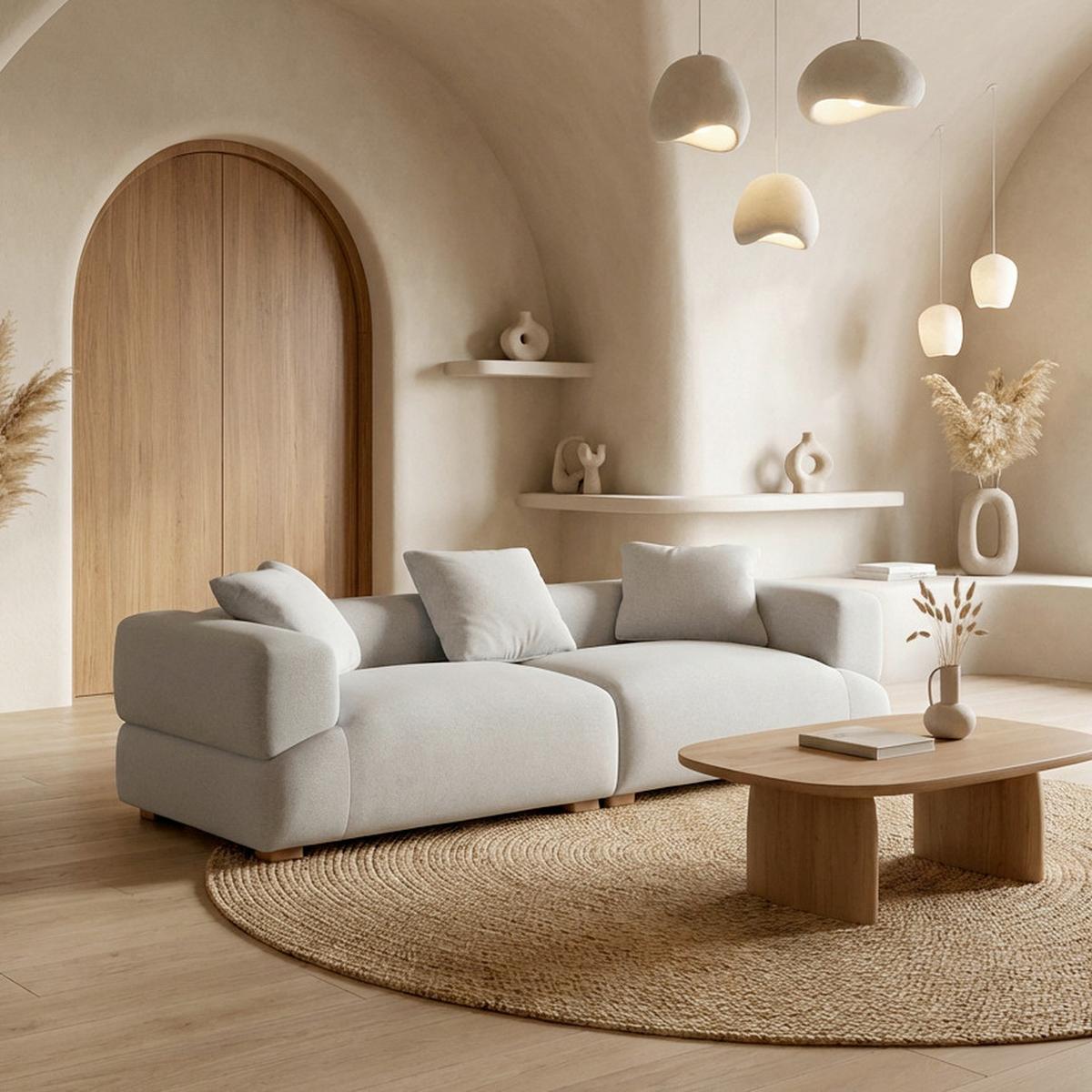 Pohovka TALIA, béžový samet, max.360 kg - khaki/přírodní barvy, Moderní, dřevo/textil (237/60,5/98cm) - Bessagi Home