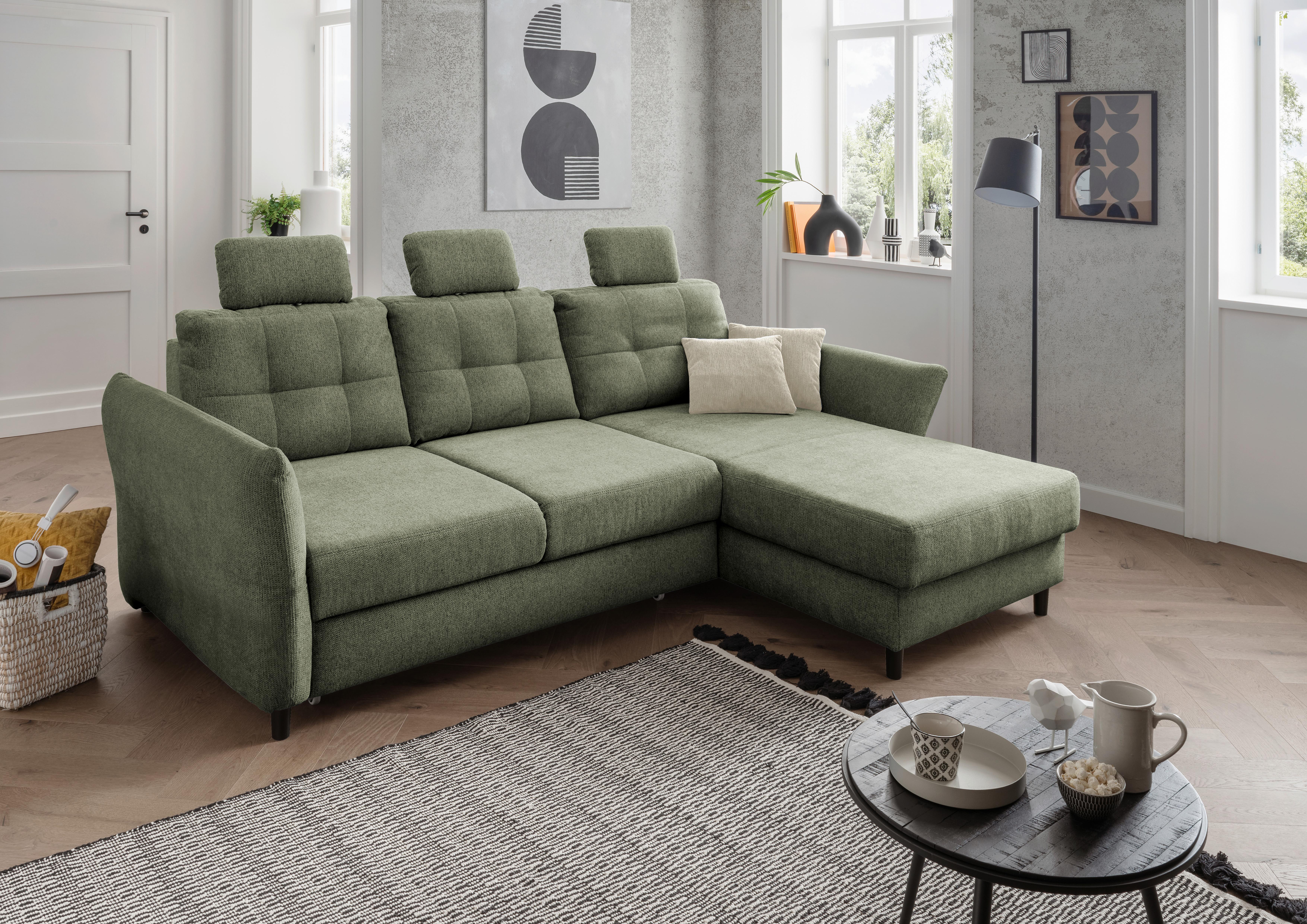 Ecksofa Brizzini Dunkelgrün S: 250-280x176 Cm - Dunkelgrün/Beige, MODERN, Textil (250-280/176cm) - Livetastic