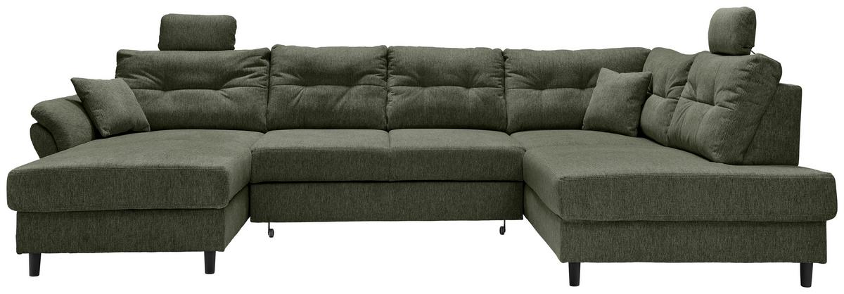 Wohnlandschaft Brizzini Dunkelgrün U: 176x338x206 Cm - Dunkelgrün/Schwarz, MODERN, Textil (176/338/206cm) - Livetastic