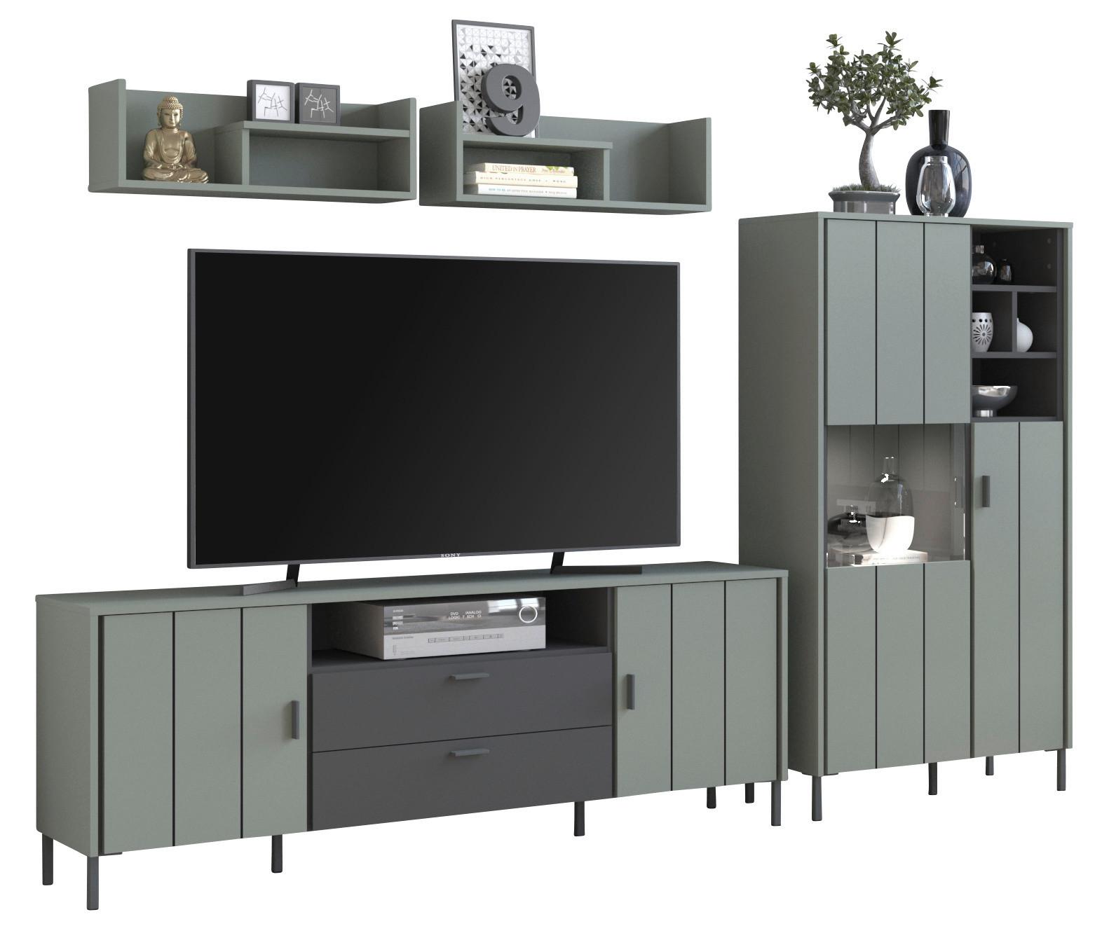Stapelprogramm Shirley Grau/Grün/Schwarz B: 255,3 cm - Schwarz/Grau, Design, Glas/Holzwerkstoff (255,3/156/40cm)