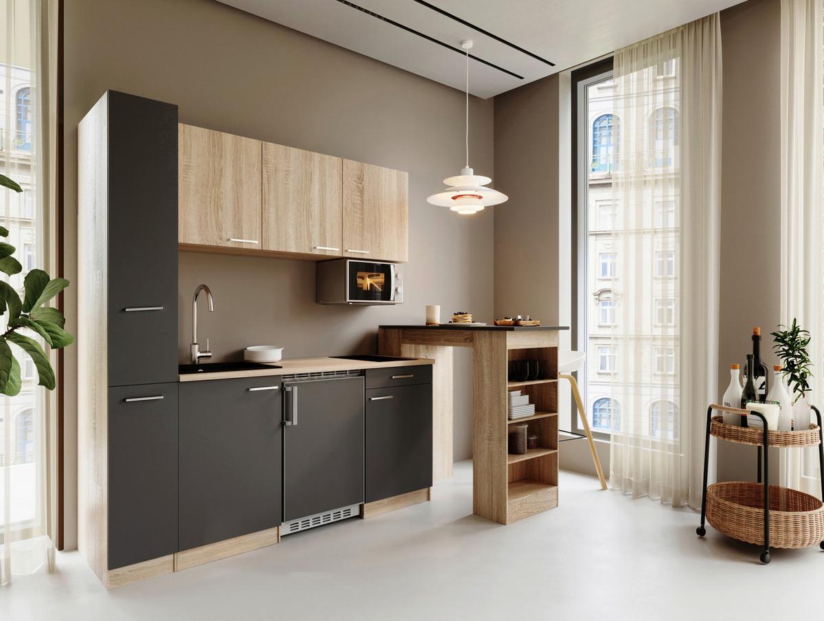Küchenblock Ingrid Grau/Eichefarben B: 180cm - Eichefarben/Grau, Design, Holzwerkstoff (180cm) - Respekta