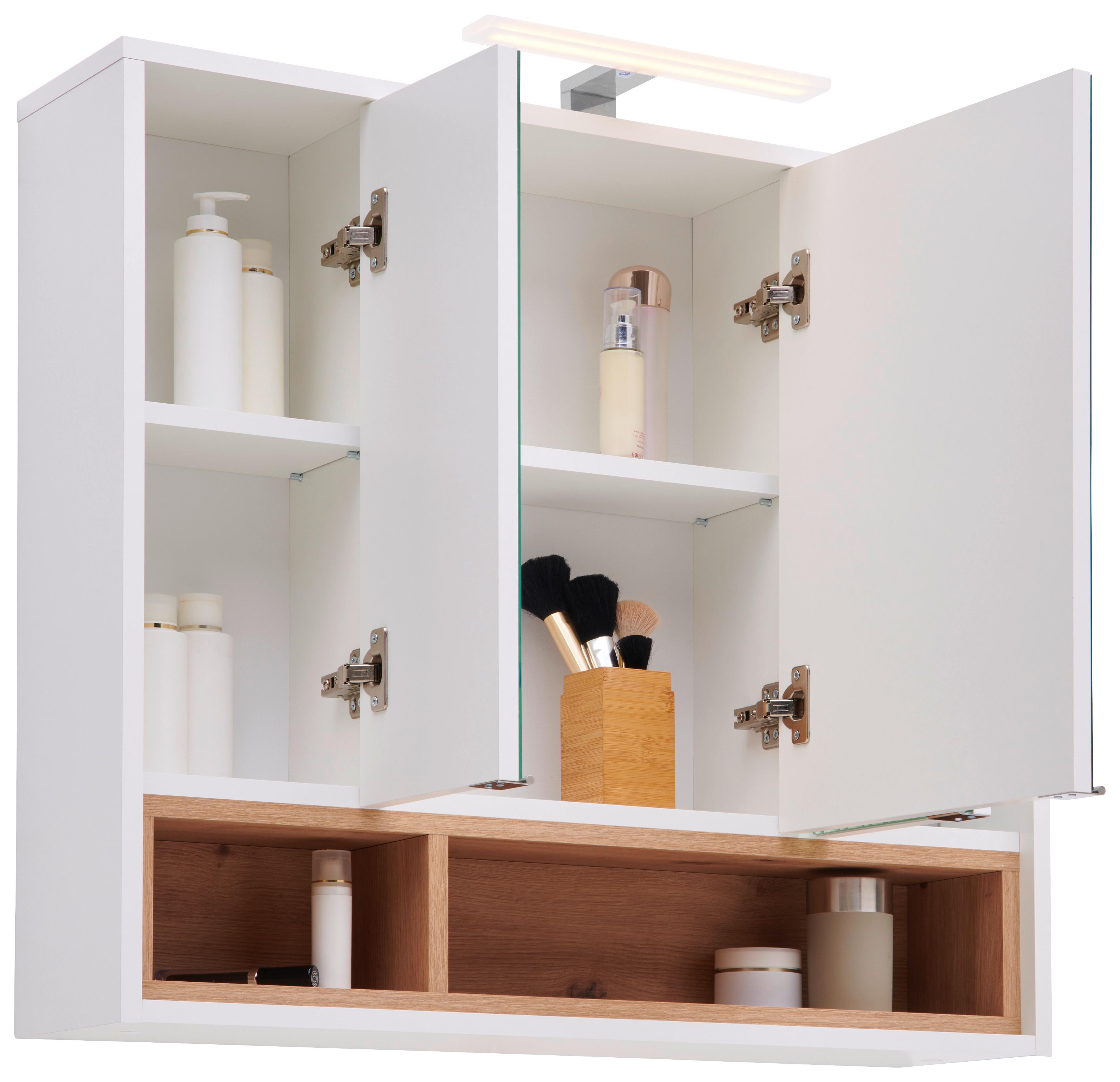 Spiegelschrank Milano Mit Led 3-Türig BxHxT: 80x72x23 cm - Weiß, MODERN, Holzwerkstoff (80/72/23cm)