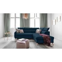 Rozkládací sedačka Simone, pravé provedení - přírodní barvy/tmavě modrá, Moderní, dřevo/textil (253/82/95/208cm)