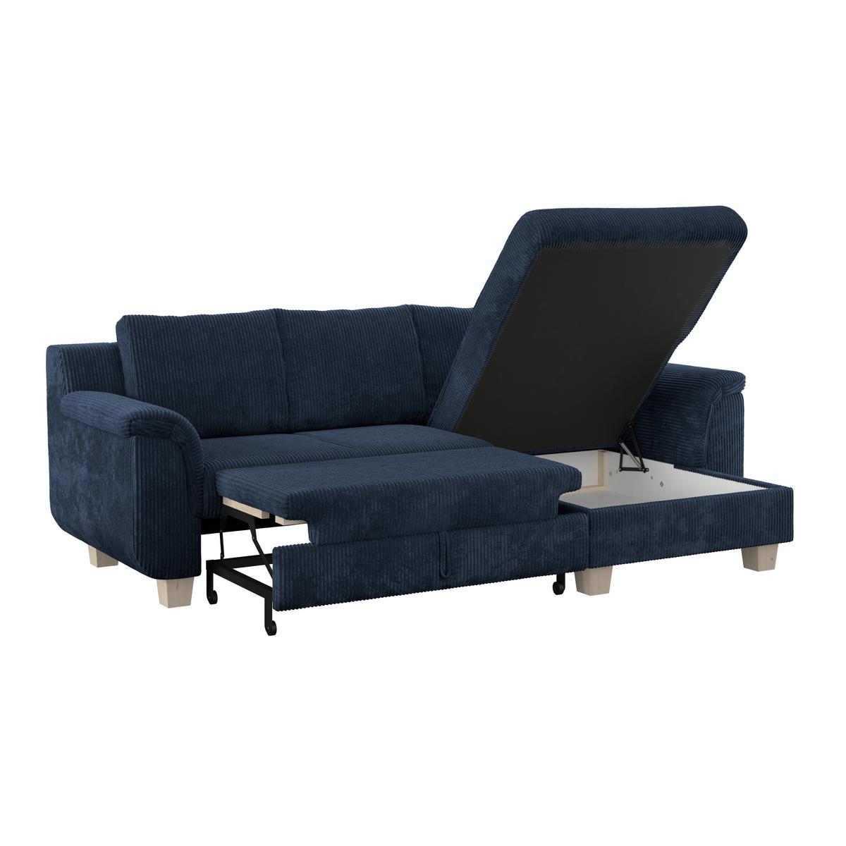 Rohová sedačka ALEX, tmavě modrý manšestr - přírodní barvy/tmavě modrá, Moderní, textil/plast (246/88cm)